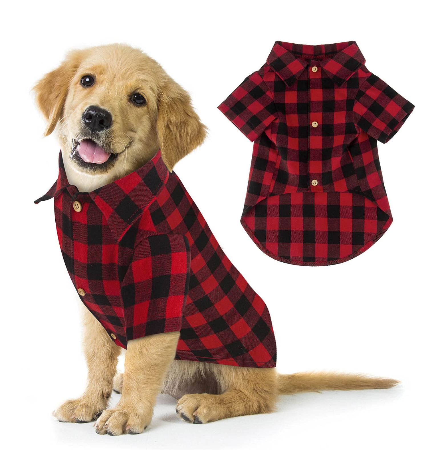 Red Buffalo Plaid Dog Shirt | Soft Casual Outfit for Small Dogs | Halloween Christmas Costumes - Buy Online on GoSupps.com