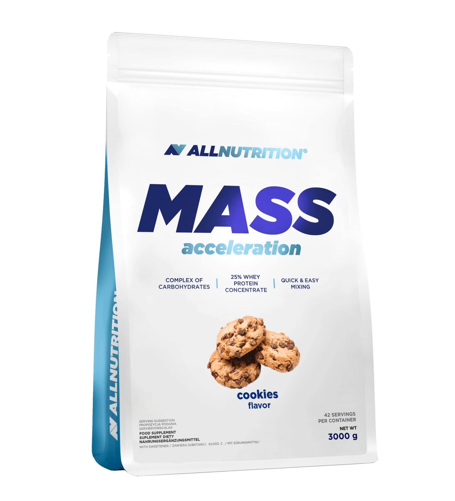 ALLNUTRITION Mass Gainer Powder 20% Protein Content Three Types of Carbohydrates for Muscle Growth Bodybuilding Energy Fitness MASS ACCELERATION 3000g Cookies - Buy Online on GoSupps.com