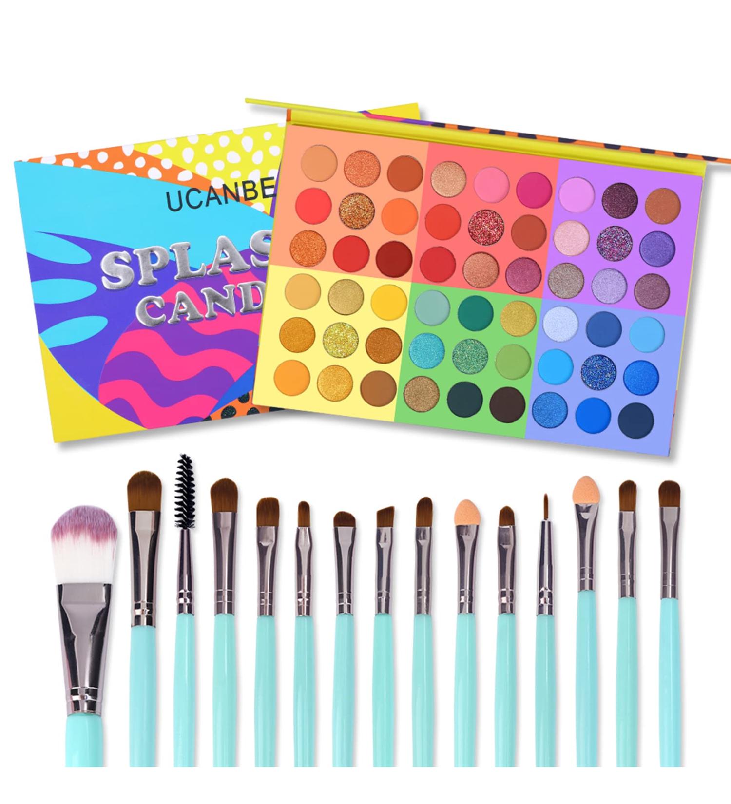 UCANBE 54 Colors Splashy Candies Eyeshadow Palette + 15pcs Makeup Brush Set - Highly Pigmented Eye Shadows for Long-Lasting, Waterproof Makeup with Easy Blending - Bright Colors, Matte, Metallic, Shimmer, Glitter - Includes Brushes - Buy Online on GoSupps.com