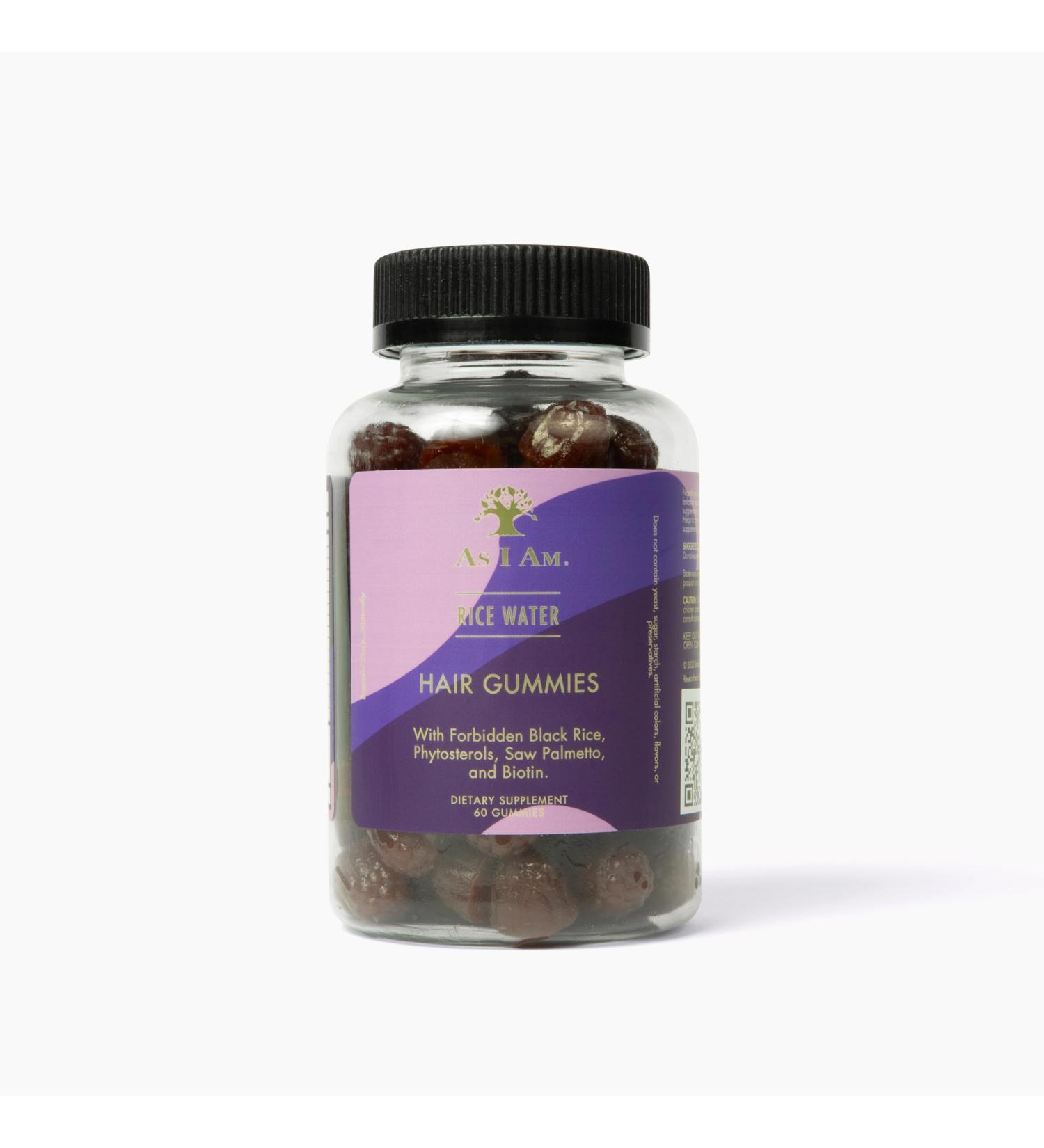 As I Am Rice Water Hair Gummies 60 Count 30 Day Supply - with Forbidden Black Rice Phytosterols Saw Palmetto Biotin Phytonutrients Essential Vitamins and Minerals. - Buy Online on GoSupps.com