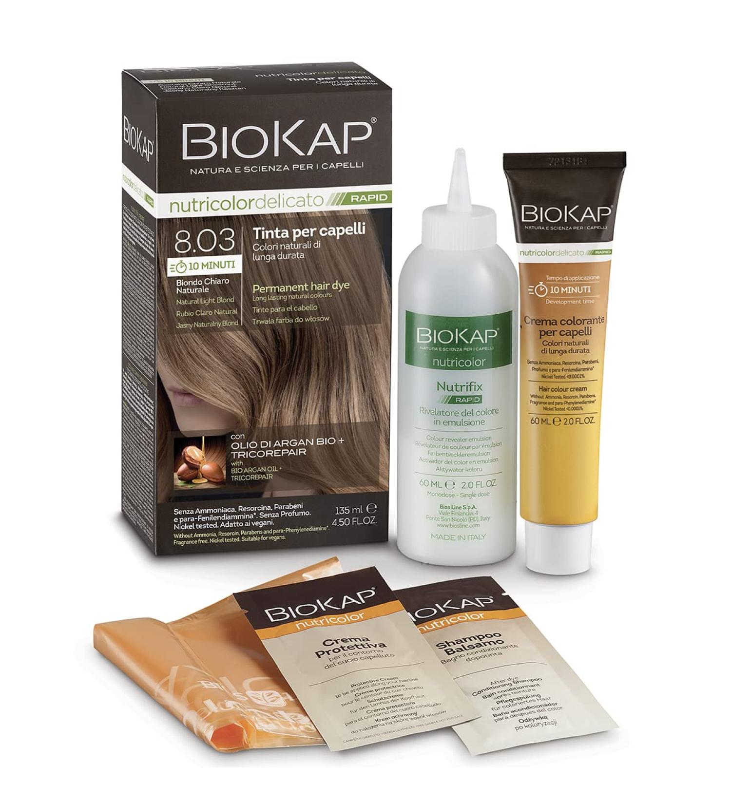 Biocap Rapid Hair Color 8.03 Bright Natural Blonde | Quick 10-Minute Application | Vegan & Organic Oil Formula | Optimal Gray Coverage | 80% Natural Ingredients - Buy Online on GoSupps.com