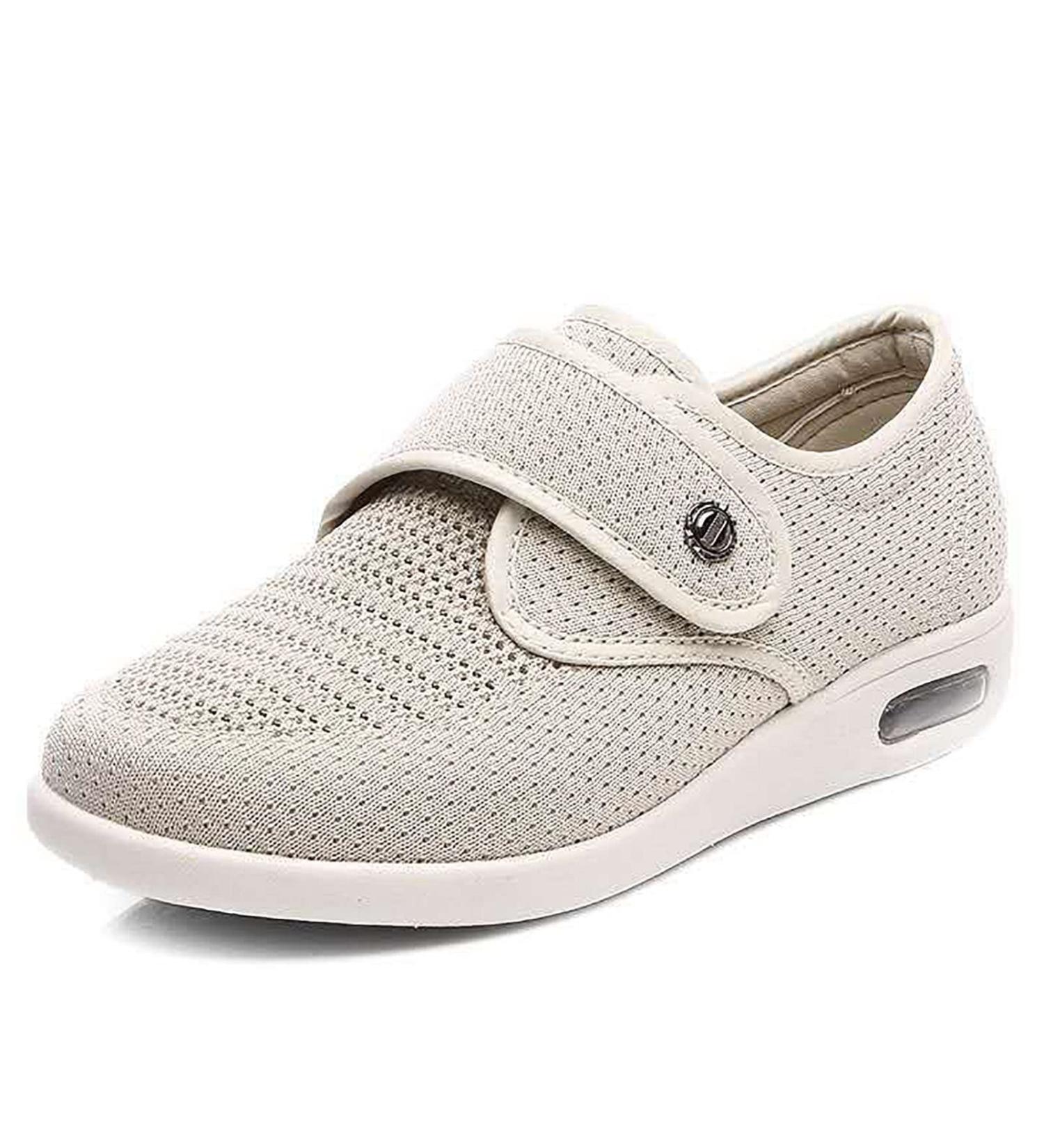 Stylish Wide Diabetic Shoes for Elderly Womens | Non Slip Air Cushion Sneakers | Lightweight & Breathable Walking Shoes for Swollen Feet | Beige (Size 41) - Buy Online on GoSupps.com