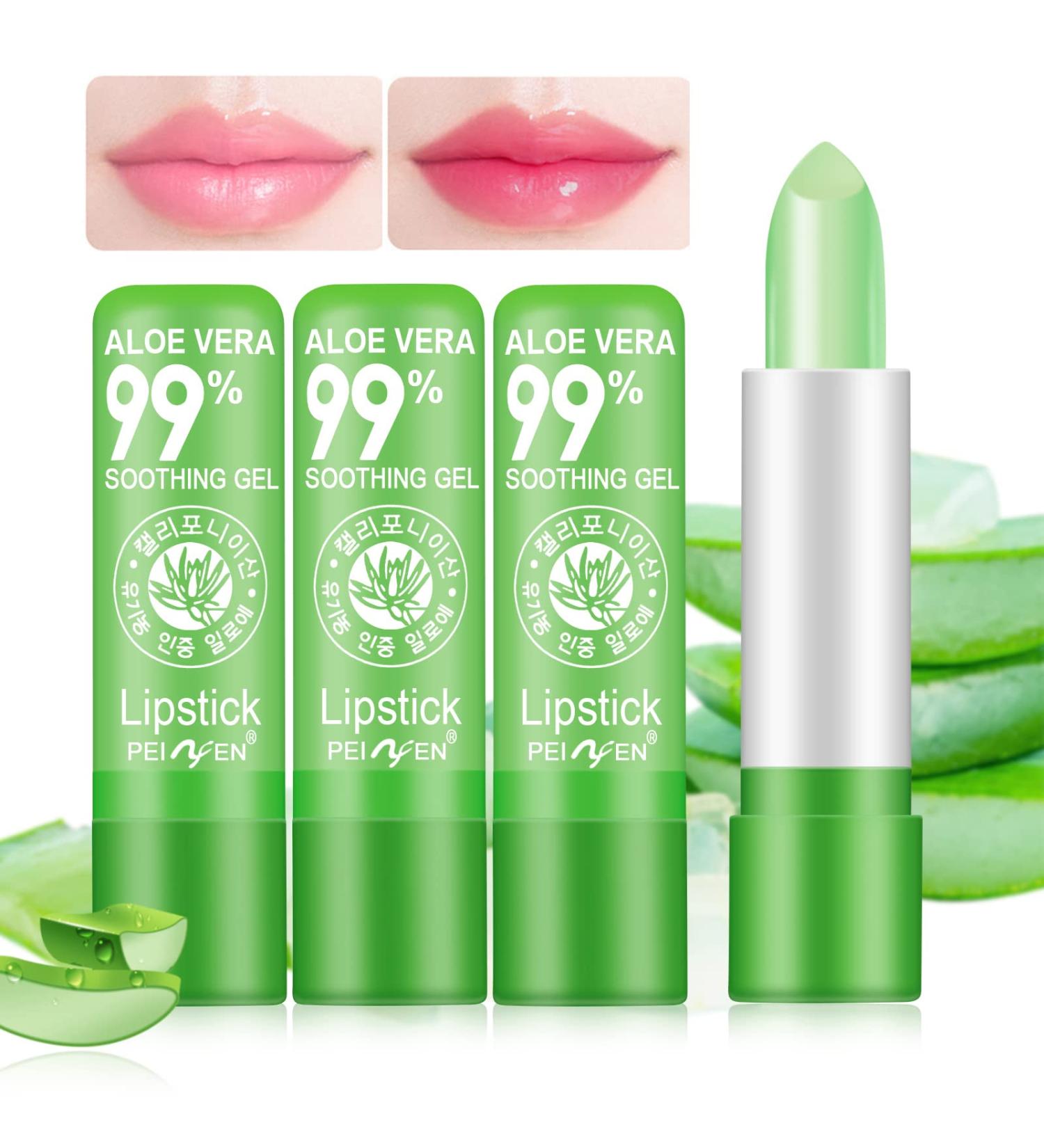 3 Pieces Aloe Vera Temperature Changing Lipstick Set - Long-Lasting Moisturizing Crystal Jelly Lip Balm - Buy Online on GoSupps.com