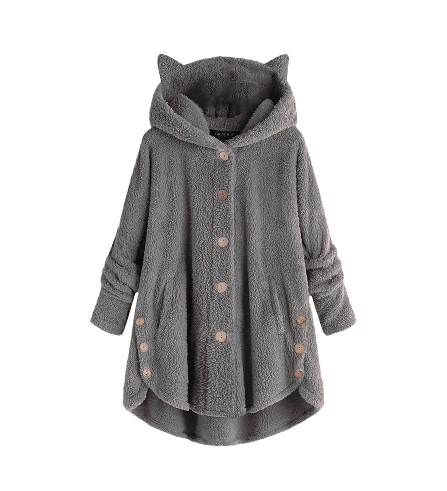 Shop Hanxiulin Oversized Warm Plush Fleece Jacket for Women - Long Sleeve Hooded Premium Coat in Dark Gray - XL & XXL Available - Buy Online on GoSupps.com