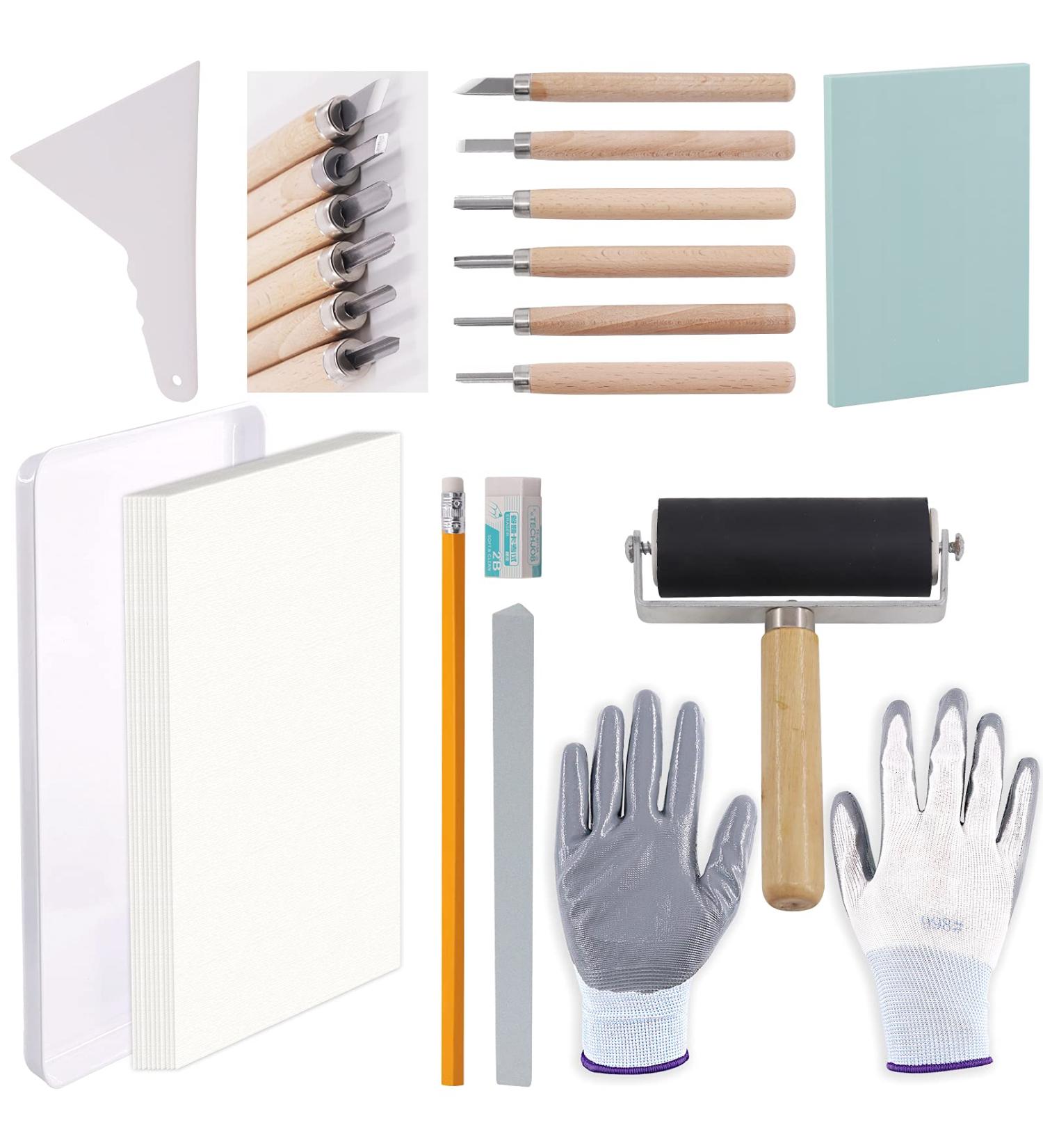 Rustark 24-Piece Block Printing Starter Tool Kit for Stamp Making and Printmaking - Buy Online on GoSupps.com