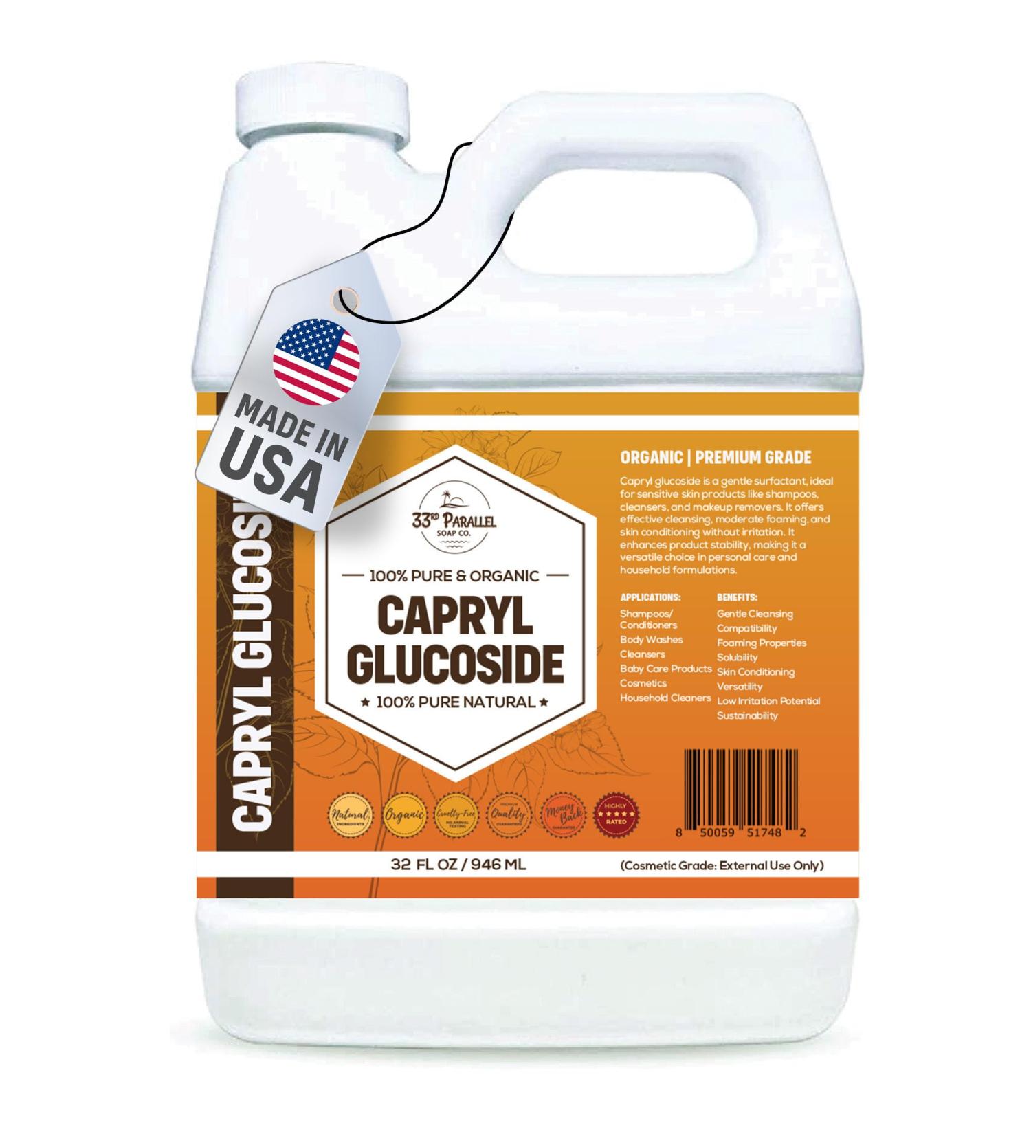 33RD PARALLEL SOAP CO. Capryl Glucoside Liquid Surfactant (32 oz) Plant Derived - DIY Skin Care - Facial Cleansers, Body Washes, Shower Gels, Foaming, Body Soap, Shampoos, Baby Products | 32 OUNCES - Buy Online on GoSupps.com