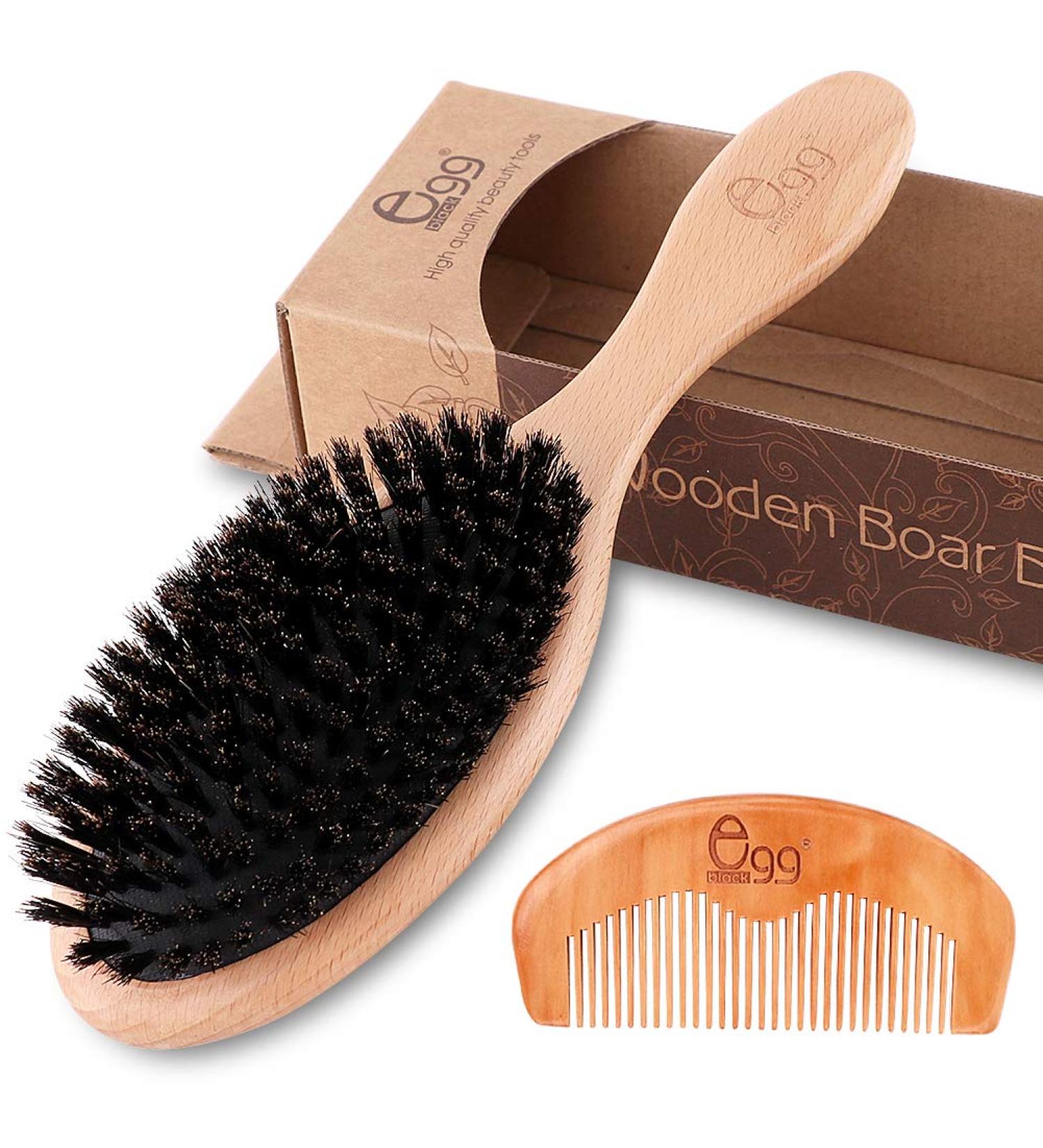 BLACK EGG Boar Bristle Hair Brush Set - Soft Natural Bristles for Thin & Fine Hair - Restore Shine & Texture - Includes Bamboo Comb & 3 Hair Ties - Buy Online on GoSupps.com