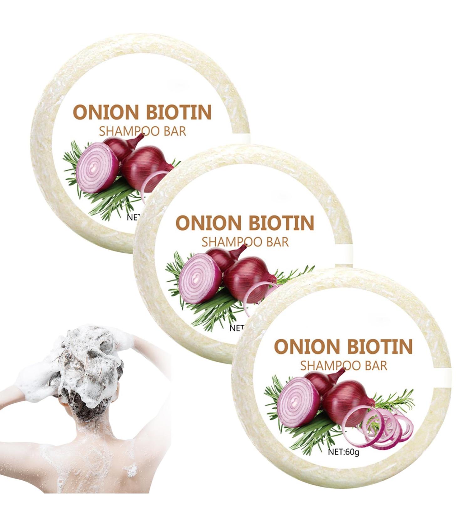 3PC Onion Biotin Shampoo Bars Onion Rosemarin Shampoo Deep Cleansing and Hydration Shiny and Healthy Hair Suitable for All Hair Types - Buy Online on GoSupps.com