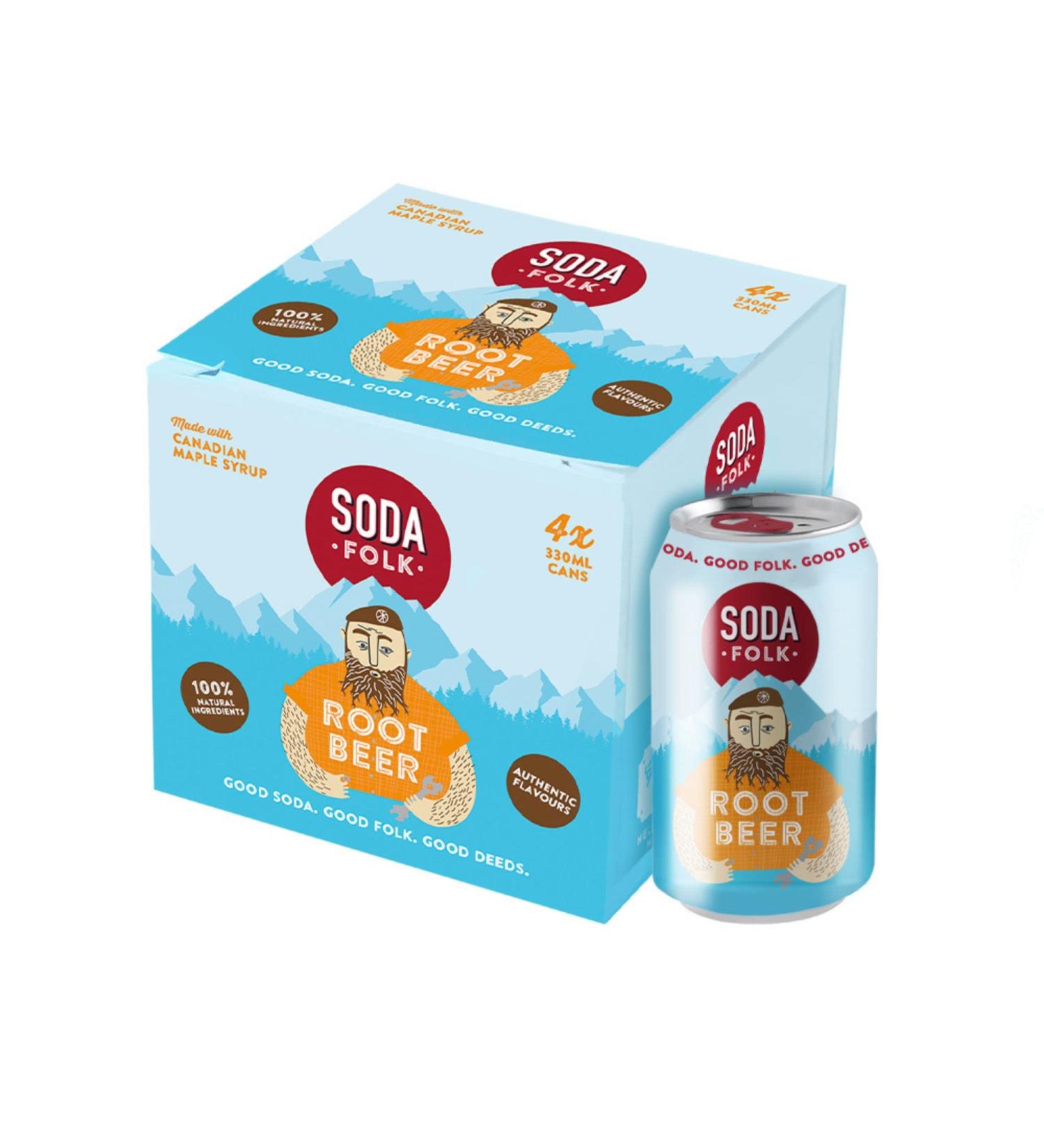 Soda Folk Root Beer (4 x 330ml cans) with Maple Syrup American Style Soft Drink Gluten-Free Vegan-Friendly 100% Natural Ingredients - Buy Online on GoSupps.com