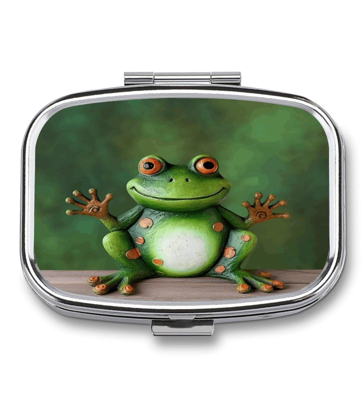 Welcome Frog Print Pill Box | 2 Compartment Medicine Organizer | Decorative Metal Pill Case for Pocket & Purse - Buy Online on GoSupps.com