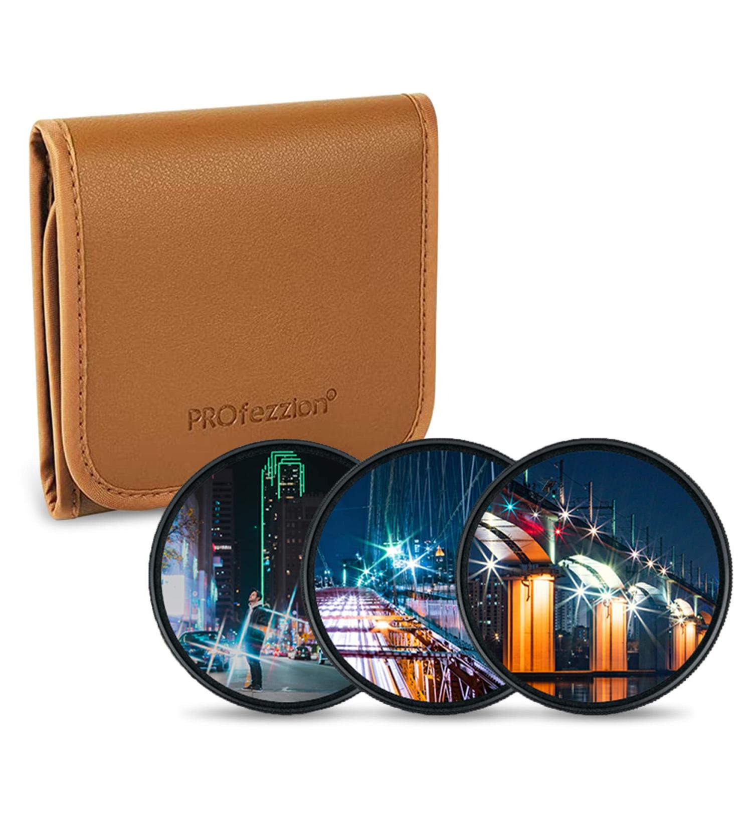 PROfezzion 67mm Star Filter Kit - 3 Pieces (4, 6, 8 Points) for Canon/Sony Camera Lens - Adjustable Starburst & Cross Star Effect Filter Set - Buy Online on GoSupps.com