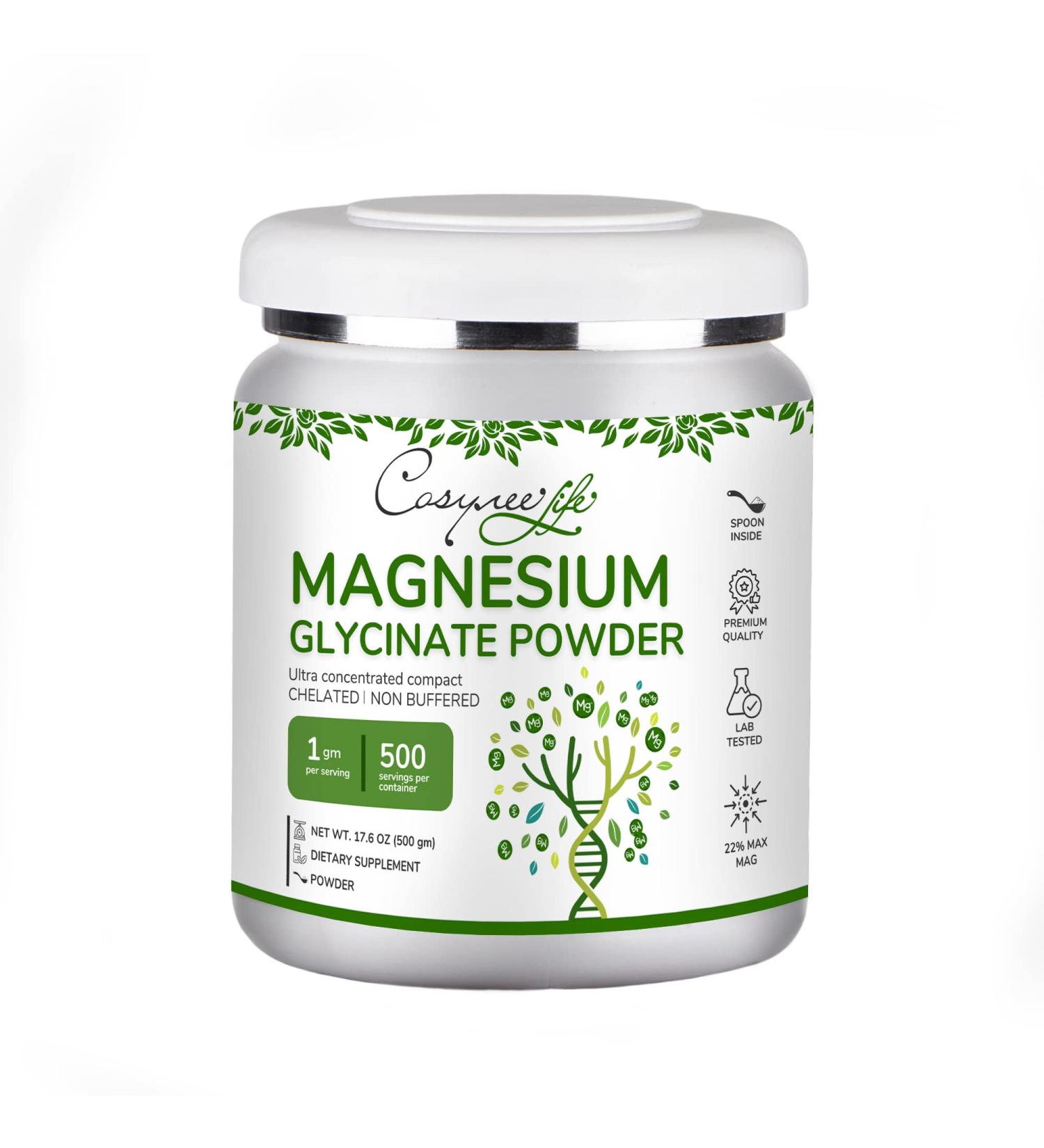 Ultimate Calming Magnesium Glycinate Powder Supplement - 17.6oz (500g) by Cosynee - Buy Online on GoSupps.com