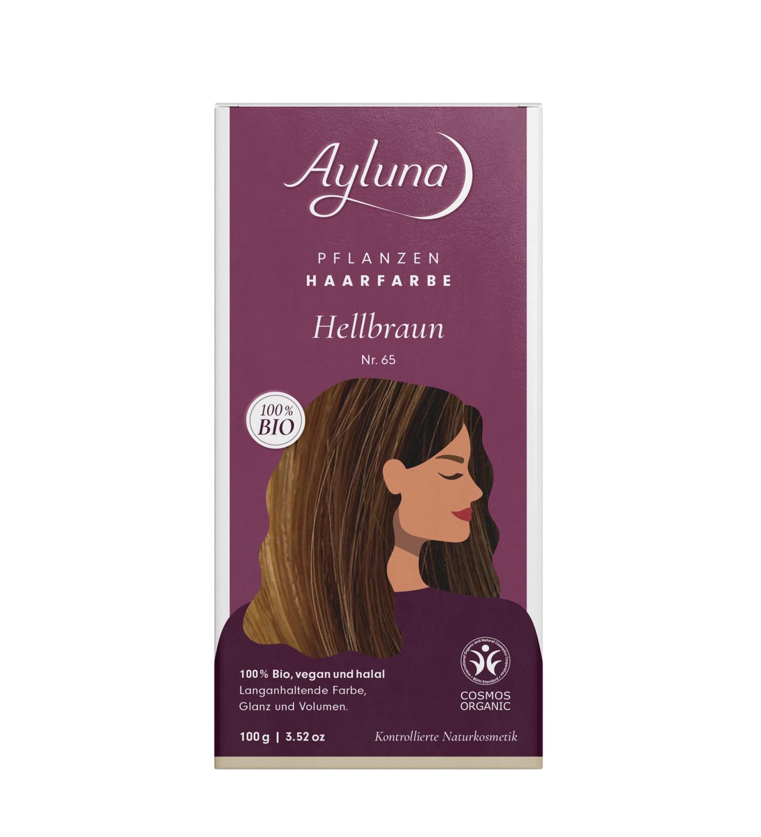 Ayluna plant hair 65 light brown vegan hair color with henna Indian Krapp Fenugreek & Chamomile for a long -lasting color gloss & volume ammonia -free 100% gray hair cover 100g light brown (1 Pack)