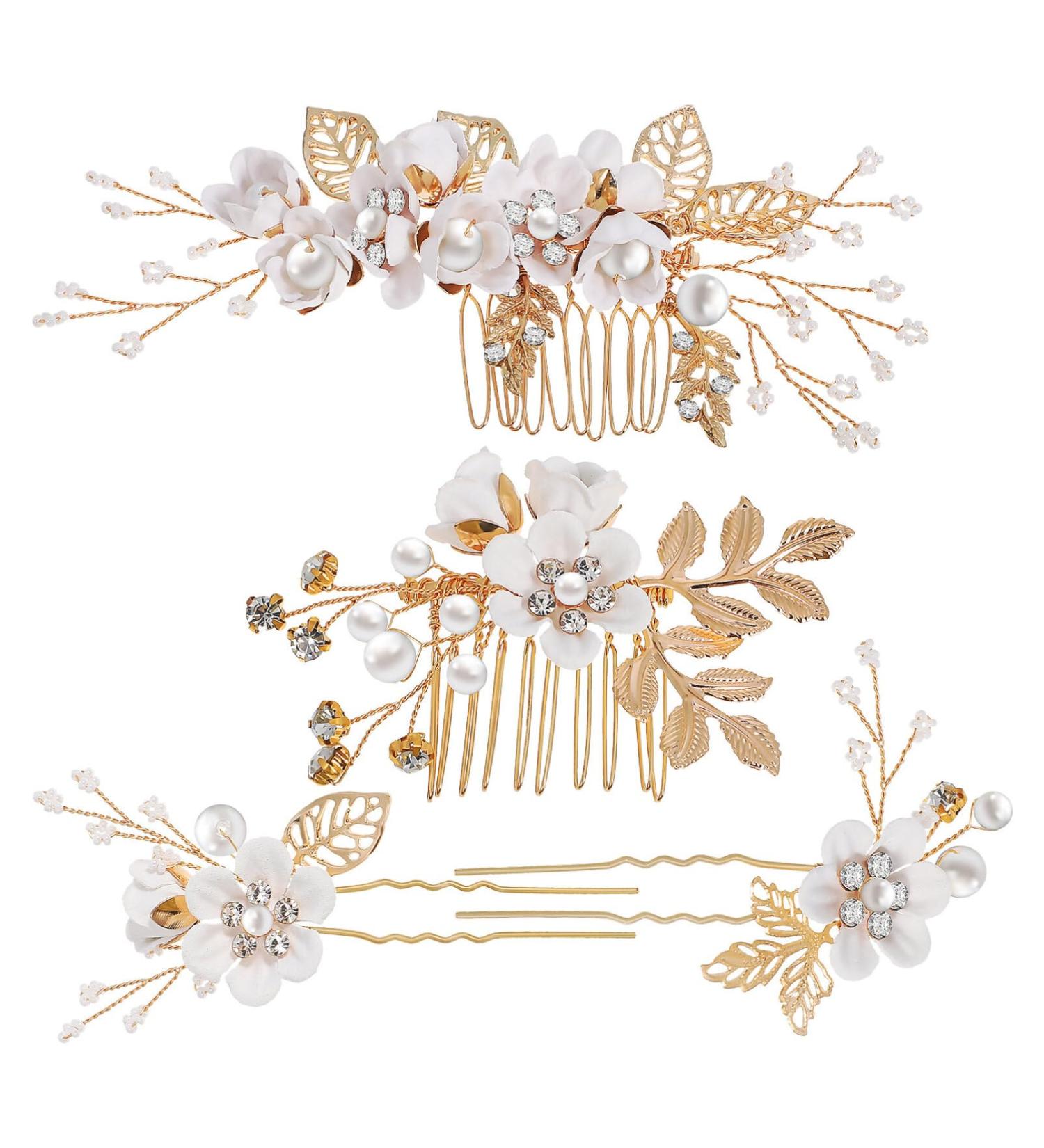 FRCOLOR 1 Set Wedding Hair Clip Comb Handmade Bridal Hair Clip Pearl Floral Leaf Hair Barrettes Hair Accessories for Women Wedding White - Buy Online on GoSupps.com