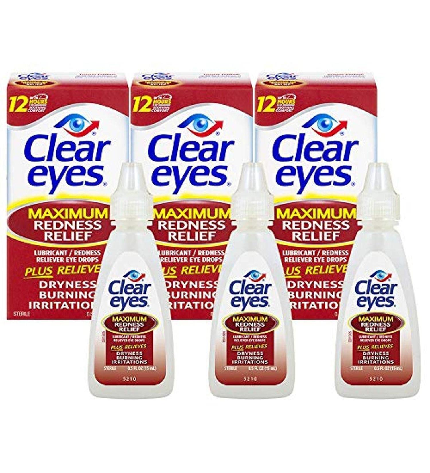 Clear Eyes Maximum Redness Relief Eye Drops - 0.5 Fl Oz (Pack of 3) | Fast Relief from Dryness Burning & Irritation - Max Strength Formula - Buy Online on GoSupps.com