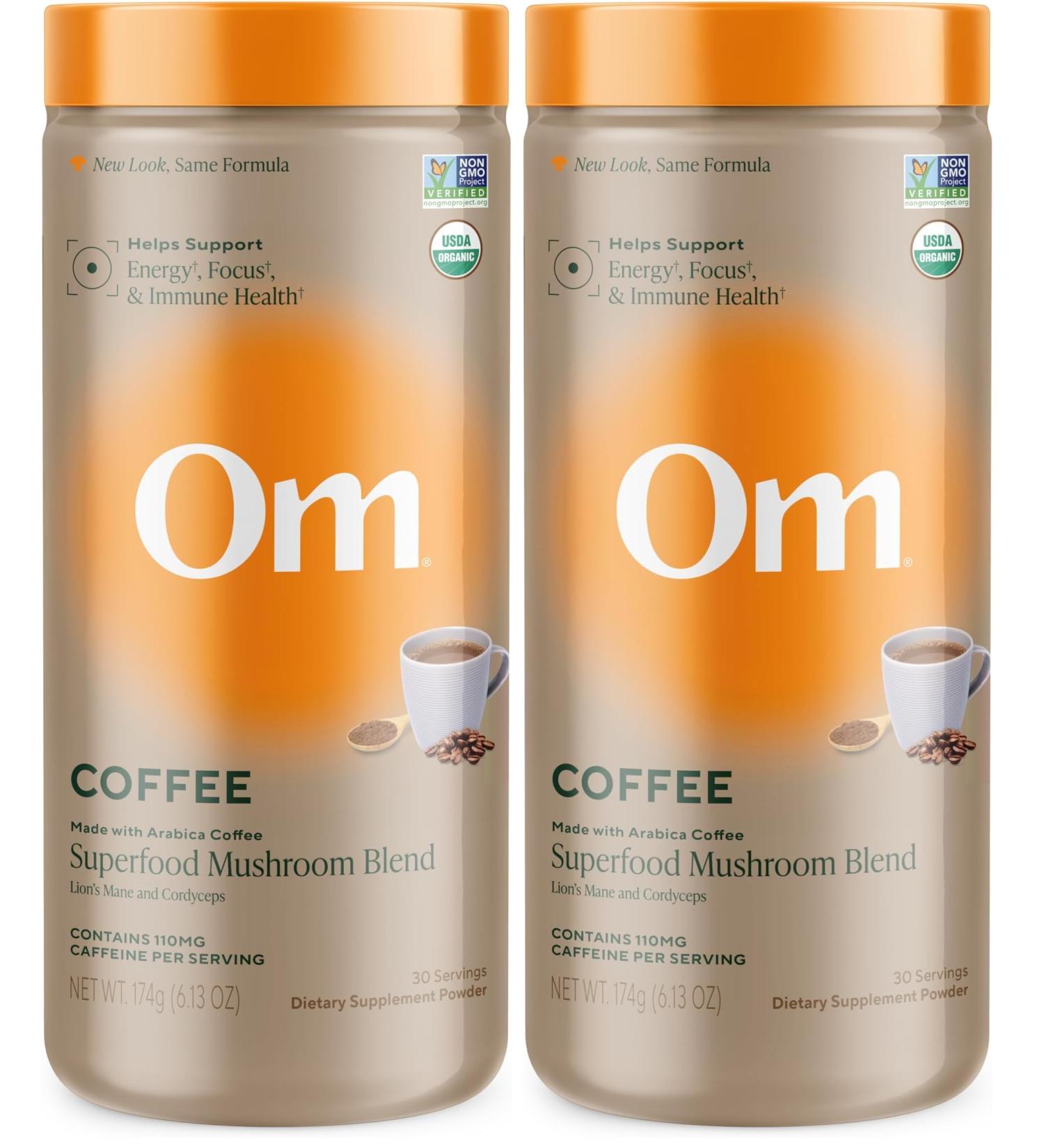 Om Mushroom Superfood Coffee Blend Mushroom Powder 6.24 Ounce Canister 30 Servings Organic Arabica Beans Lion's Mane Cordyceps Turkey Tail Ginkgo Biloba Supports Energy and Focus (Pack of 2) - Buy Online on GoSupps.com