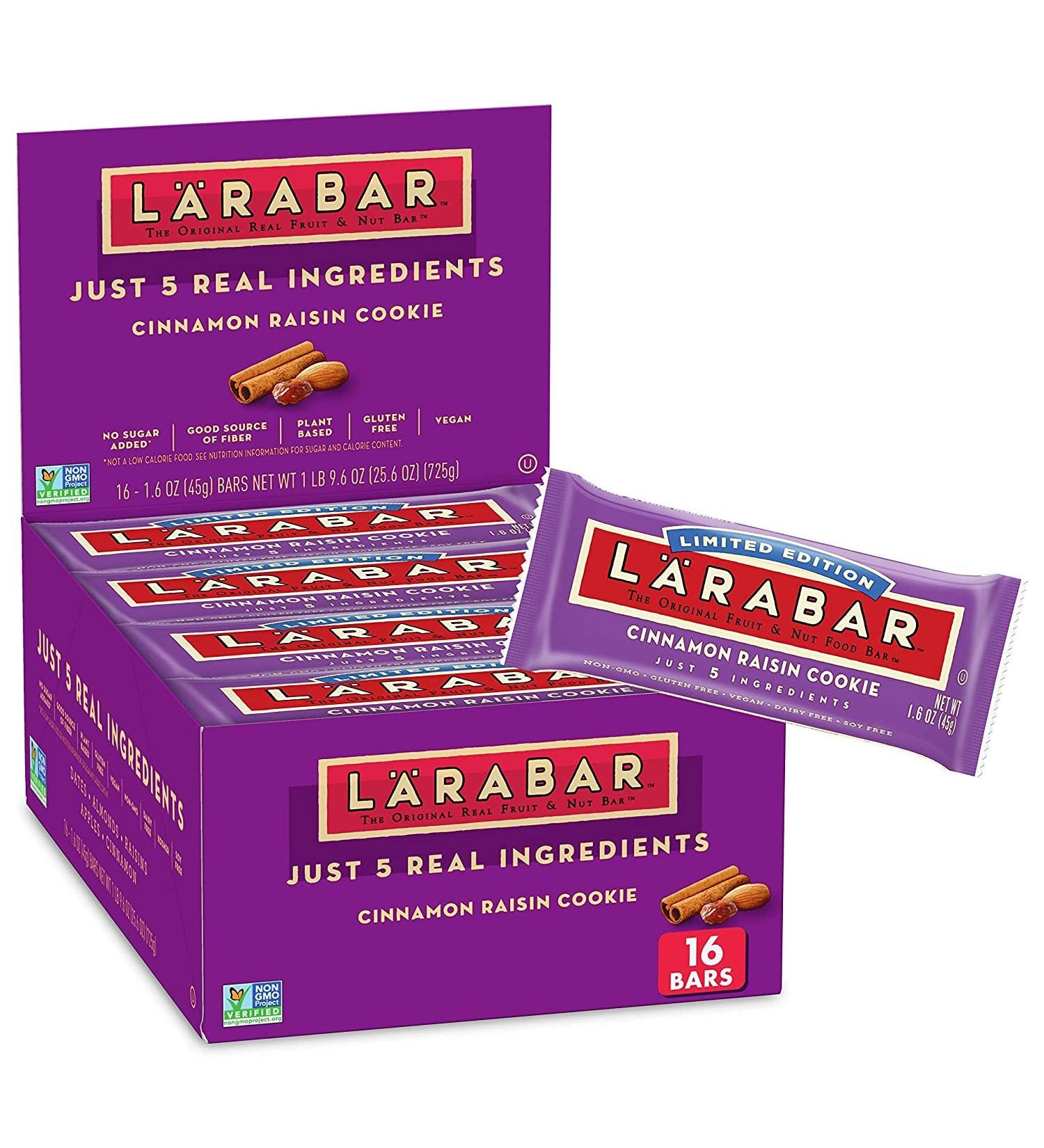 LaraBar's Original Fruit & Nut Food Bar - Non GMO, Gluten Free, Vegan, Dairy Free, Soy Free | Cinnamon Raisin Cookie, (16) Bars