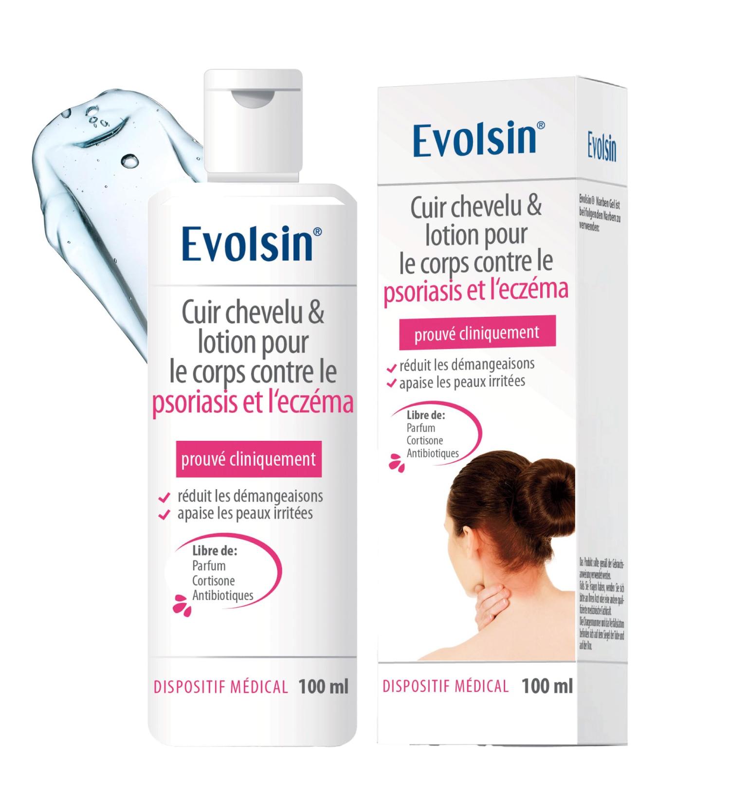 Evolsin Lotion psoriasis & ecz ma pour le cuir chevelu et le corps - pour les peaux irrit es s ches I Cicatrise & soulage les d mangeaisons - Buy Online on GoSupps.com