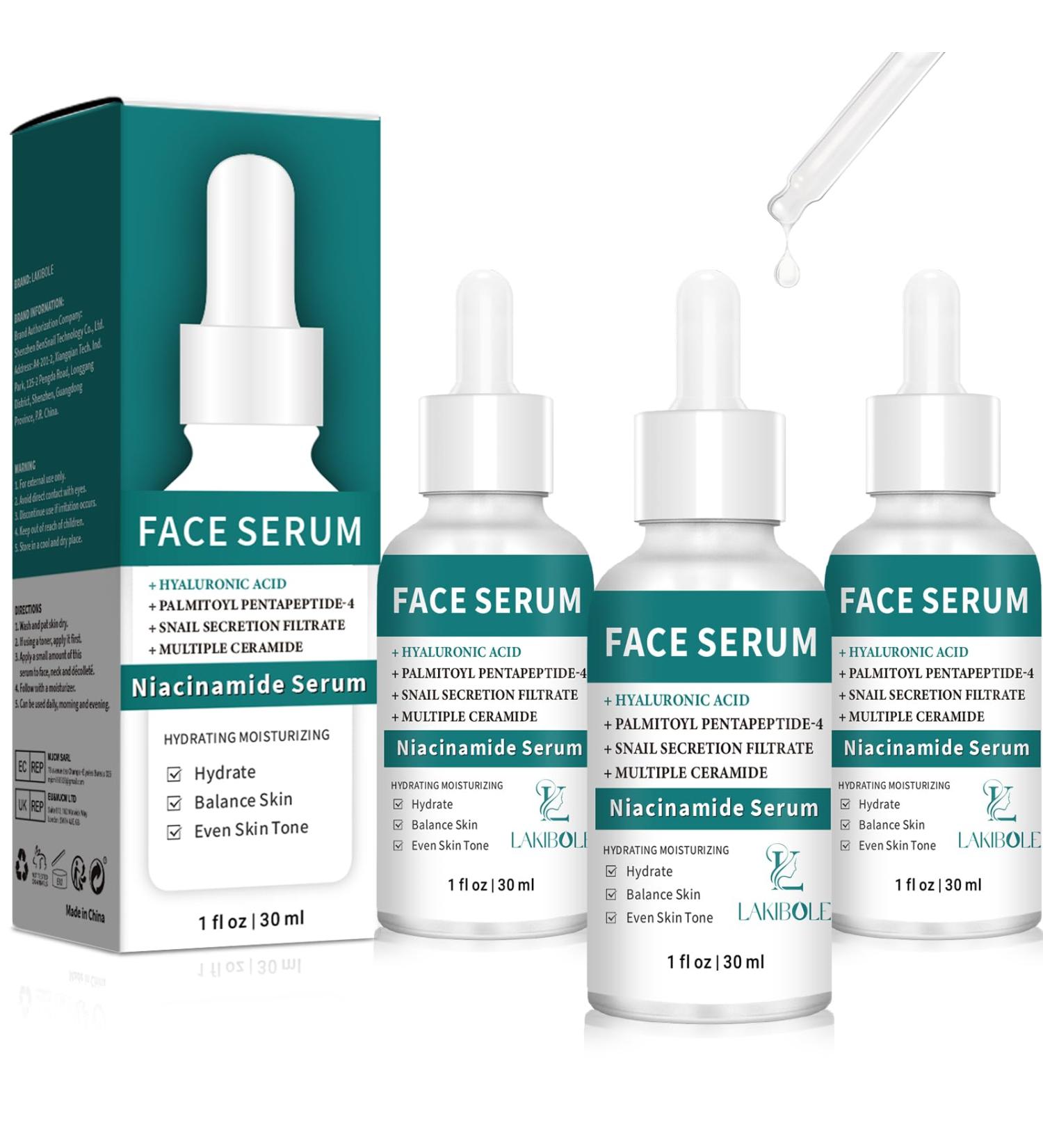 3 Pack Niacinamide Serum with Ceramide & Snail Secretion - Hydrating & Skin Toning (1fl.oz/30ml) - International Shipping - Buy Online on GoSupps.com