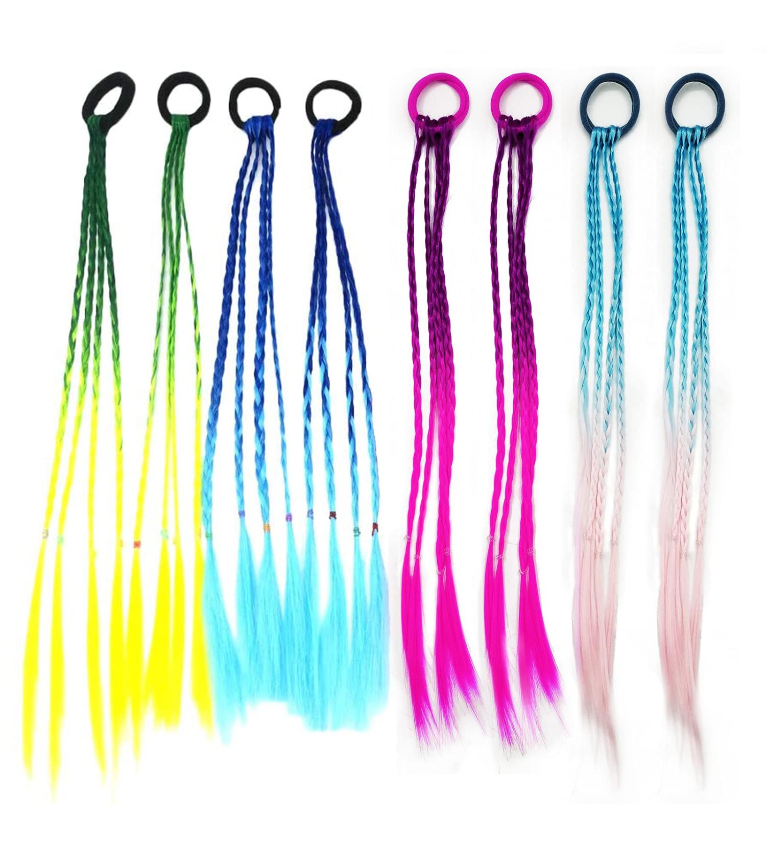 Colorful 8-Piece Hair Strands Set | 40 cm Twist Braid Extensions | Stylish Braiding Rubber Bands for Girls & Women - 4 Vibrant Colors - Buy Online on GoSupps.com