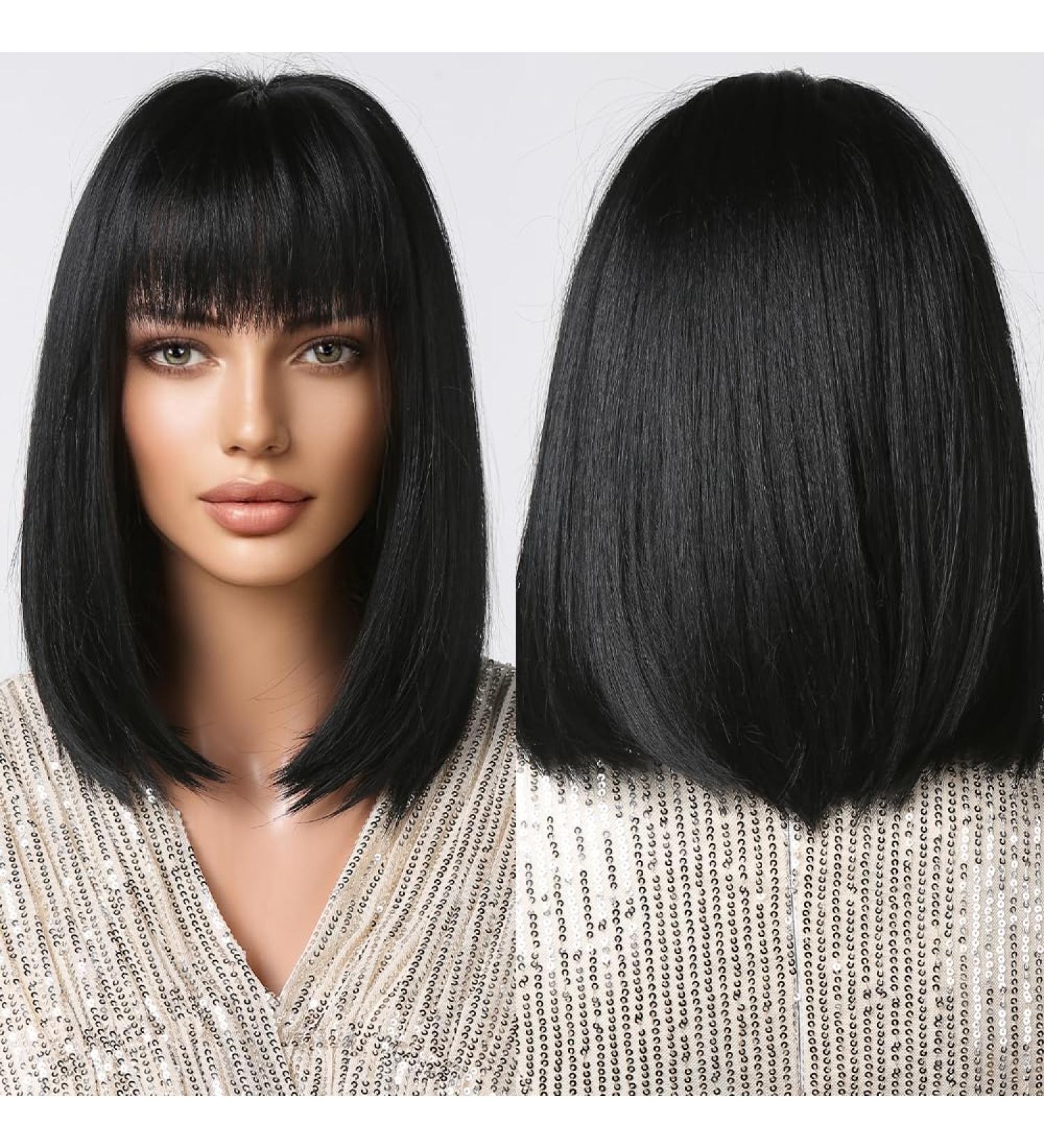 Oufei Black Bob Wig with Ponytail | Synthetic Hair Wigs for Women | Perfect for Cosplay & Daily Use (1052-1) - Buy Online on GoSupps.com