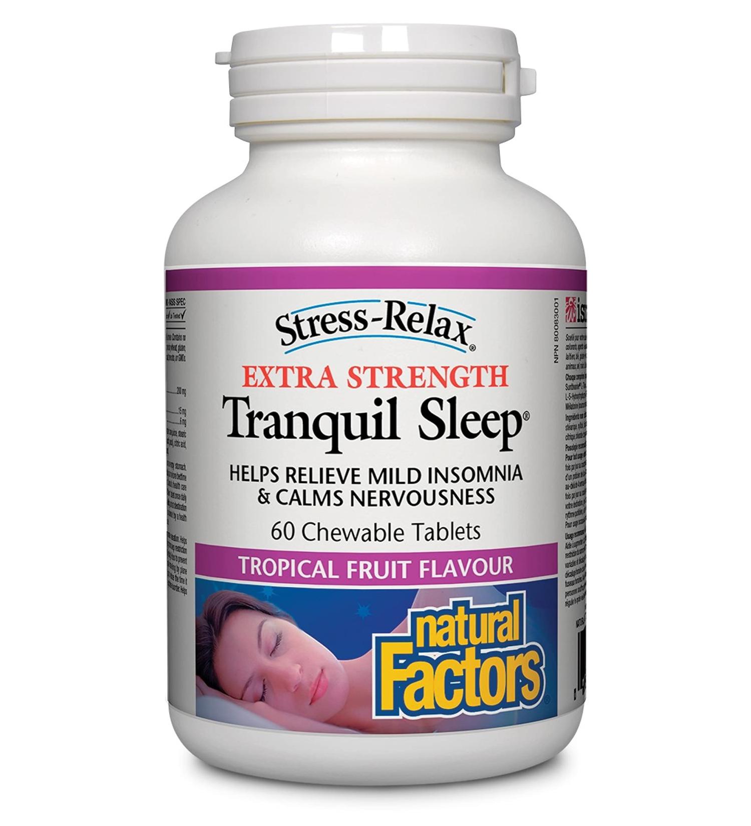 Natural Factors Stress-Relax Extra Strength Tranquil Sleep - 60 Chewable Tablets for Relaxation & Restful Sleep - Buy Online on GoSupps.com