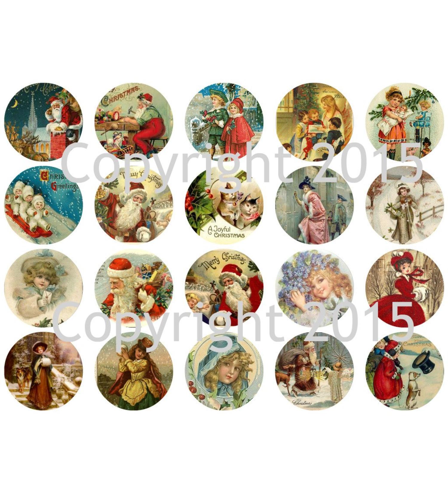Assorted Vintage Christmas 1 3/4" Circles Collage Sheet #3