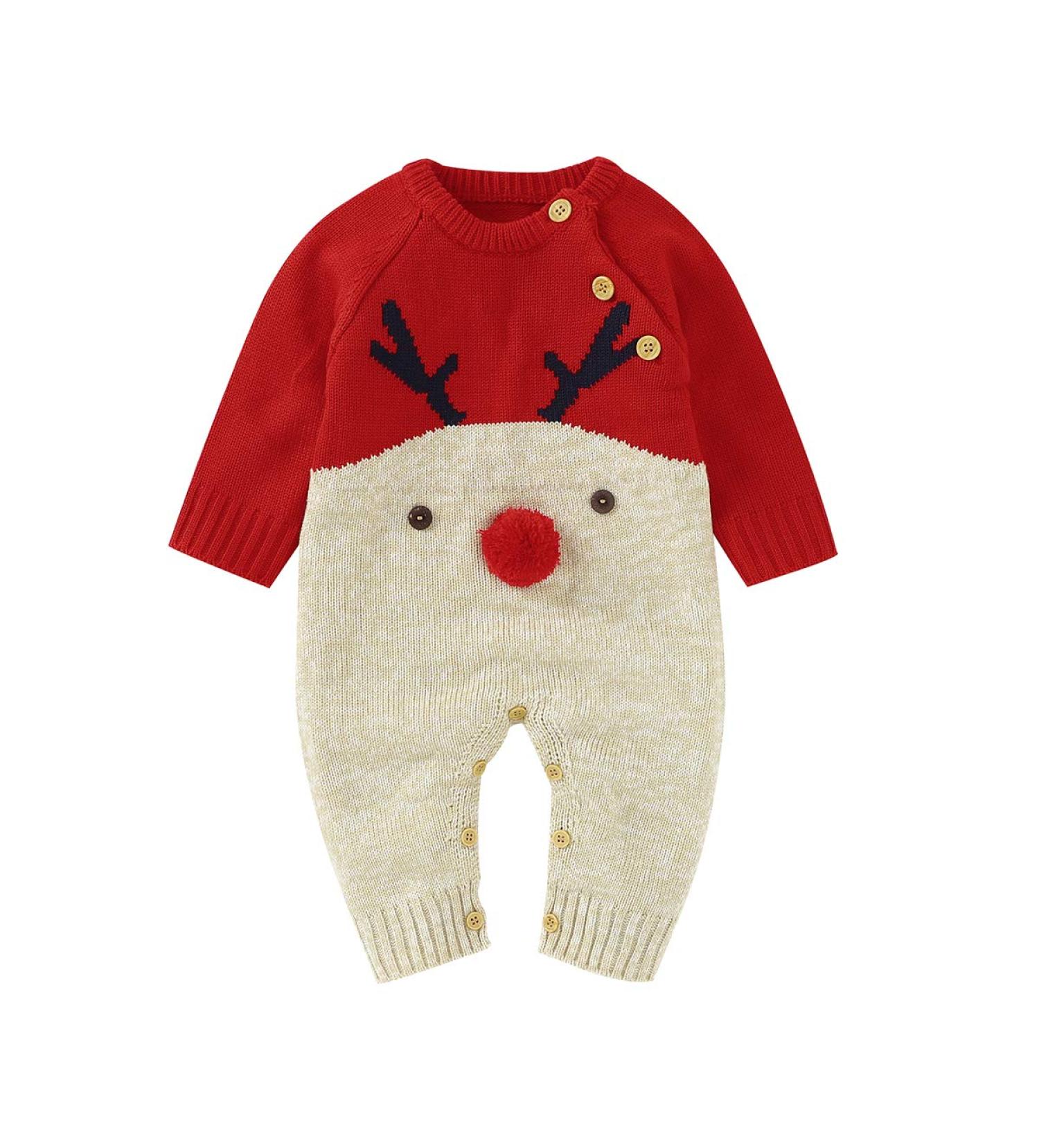 Christmas Reindeer Knit Baby Romper - Warm Winter Outfit for Newborns (6-12 Months) - Buy Online on GoSupps.com