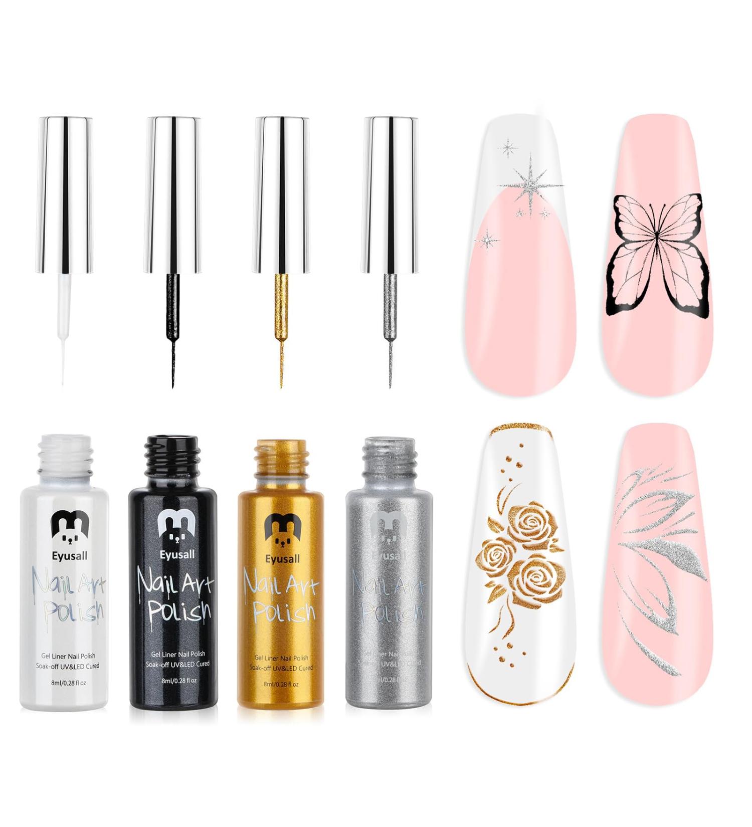 French Tip Nail Polish Set - 4 pcs Gel Art Polish Kit | Classic White Gold Silver Black | Soak Off LED/UV Curing for Manicure Salon - Buy Online on GoSupps.com