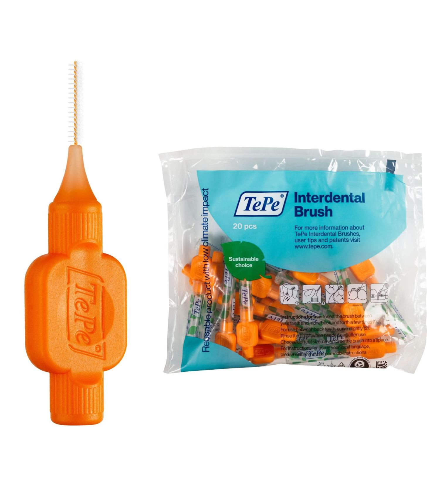 TEPE Interdental Brush - Original Orange 0.45mm (ISO 1) | 20pcs for Effective Plaque Removal & Cleaning Between Teeth - Ideal for Narrow Gaps - Buy Online on GoSupps.com
