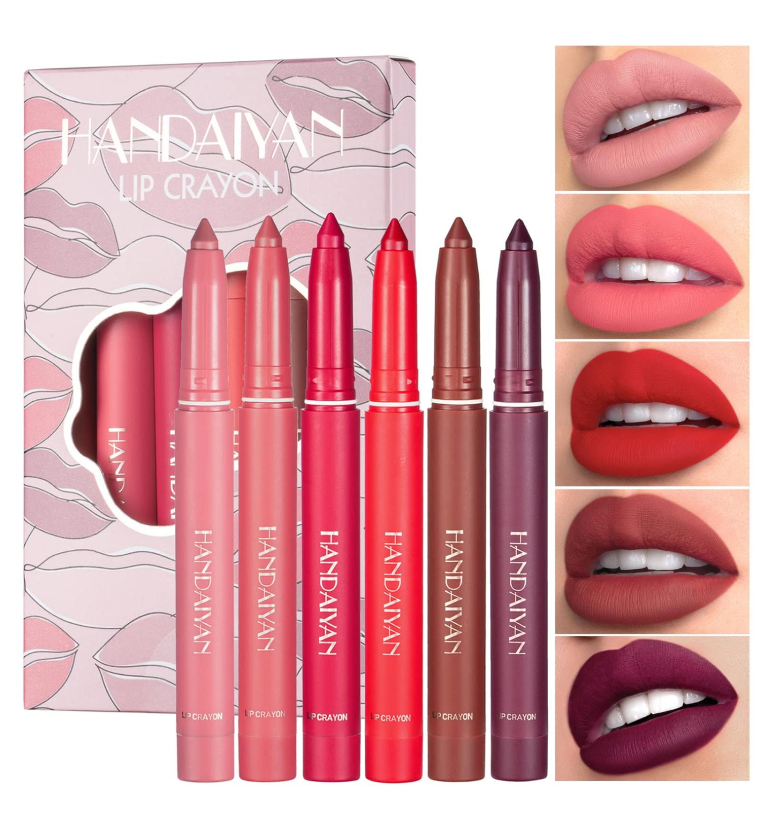 6Pcs HANDAIYAN Rotating Matte Lip Crayon Set B with Built-In Sharpener - Buy Online on GoSupps.com