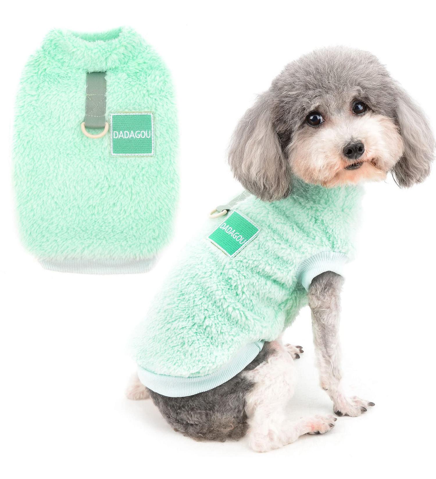 Zunea Fleece Winter Jacket for Small Dogs | Warm Soft Coat & Sweater for Chihuahua & Cats | Cold Weather Pet Clothing with D-Ring | Cozy Green Puppy Outfit - Buy Online on GoSupps.com