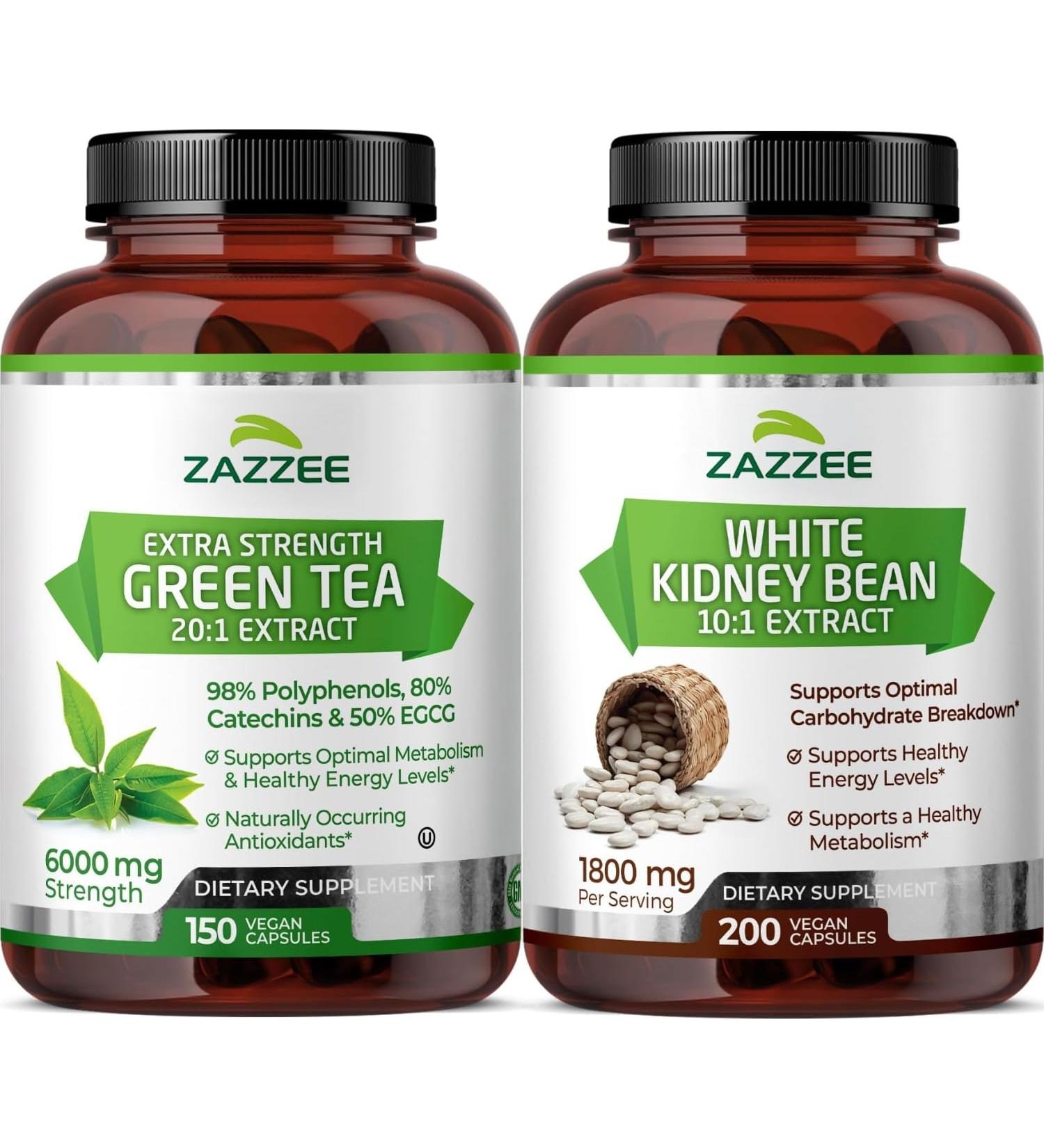 Zazzee Herbal Slimming Bundle | Extra Strength White Kidney Bean Extract and EGCG Green Tea Extract Capsules | Non-GMO Vegan & ISO Lab Tested - Buy Online on GoSupps.com
