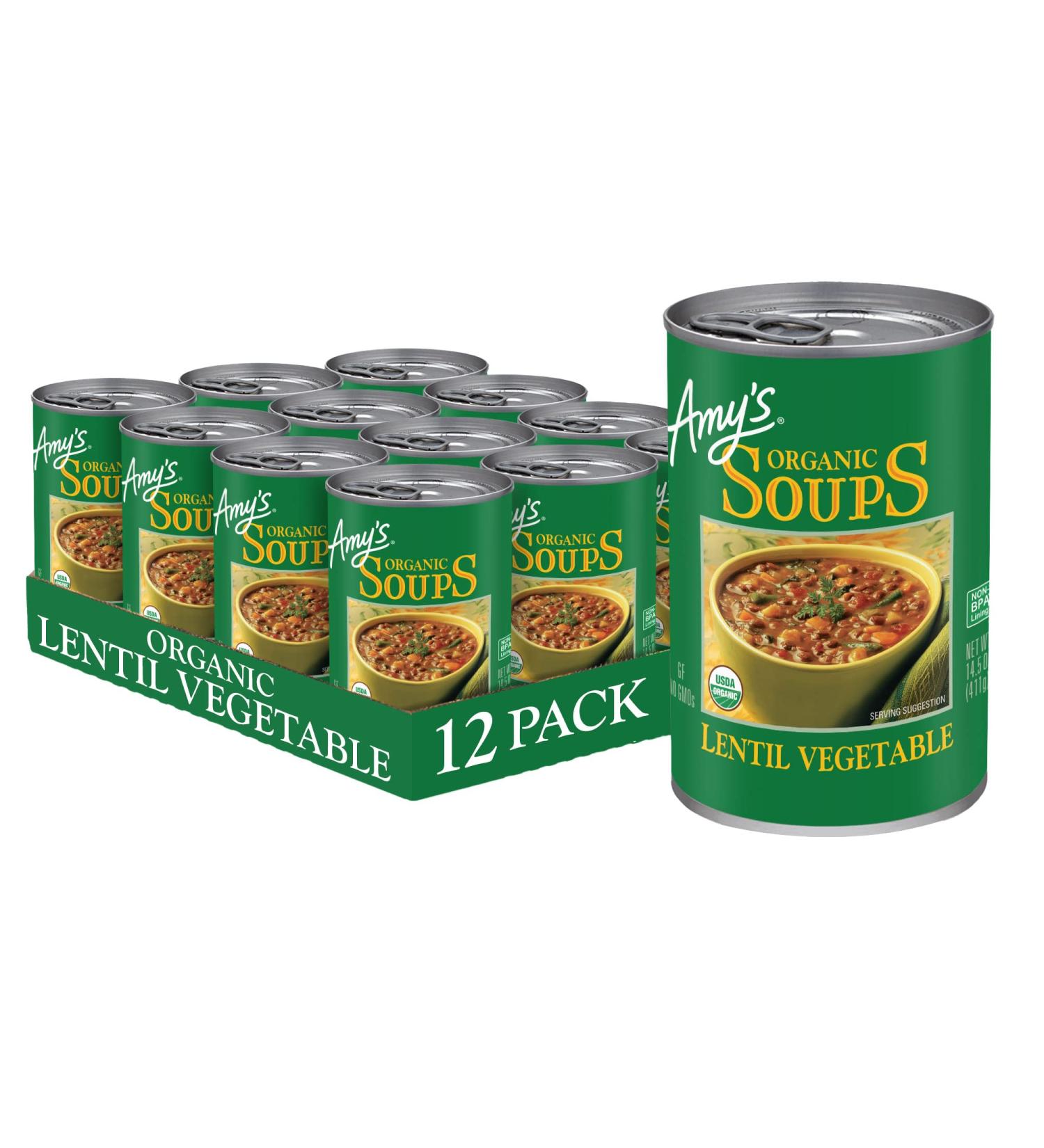 Organic Vegan Gluten-Free Lentil Vegetable Soup - Amy's 14.5 oz (Pack of 12) - Buy Online on GoSupps.com