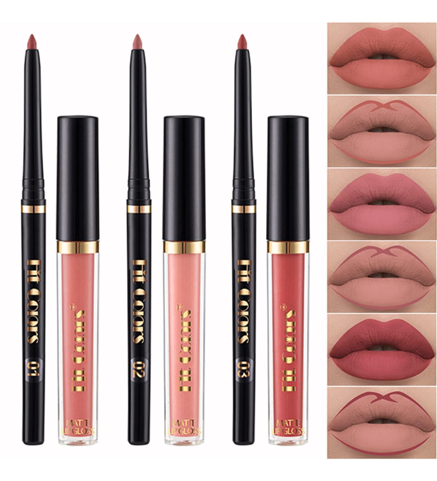Velvety Nude & Dark Red Matte Lip Liner and Glaze Set - Long Lasting & Waterproof Makeup Gift for Women - Buy Online on GoSupps.com