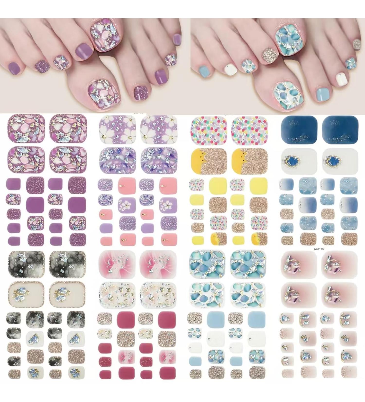 8 Sheets 3D Gel Toenail Stickers Semi Cured Toe Nail Strips Glitter Flower Marble Full Toe Wraps Stickers Gel Nail Polish Decals Supplies for Women Girls Manicure Decoration - Buy Online on GoSupps.com