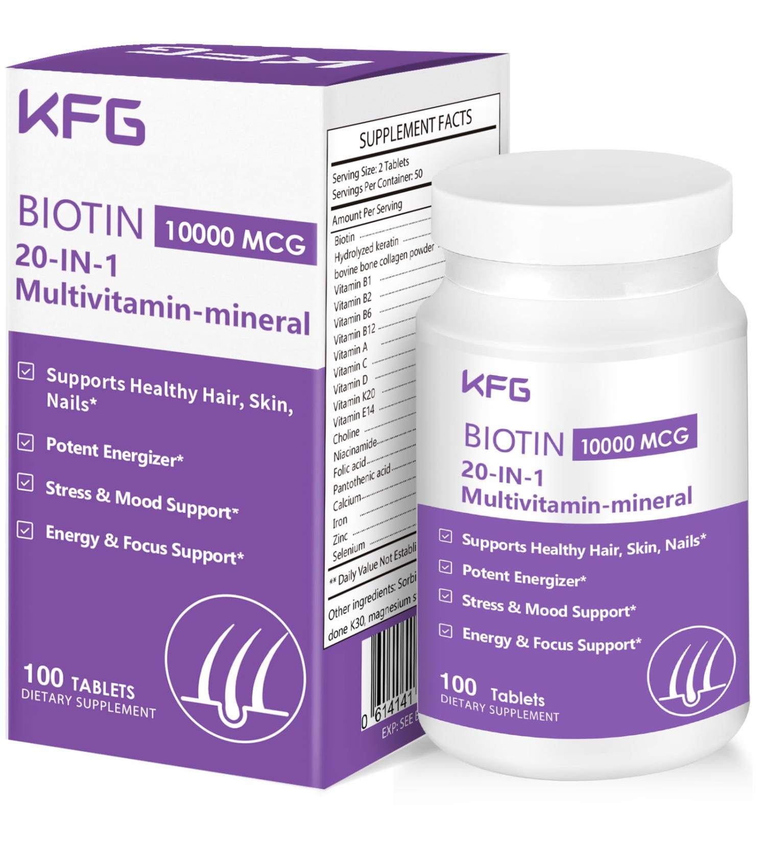 KFG Biotin 10000mcg Women s Multivitamin-Mineral with Keratin Collagen Calcium Niacinamide & Vitamins A B D C E for Women Hair Skin Nail & Bone Health 100 Tablets. - Buy Online on GoSupps.com