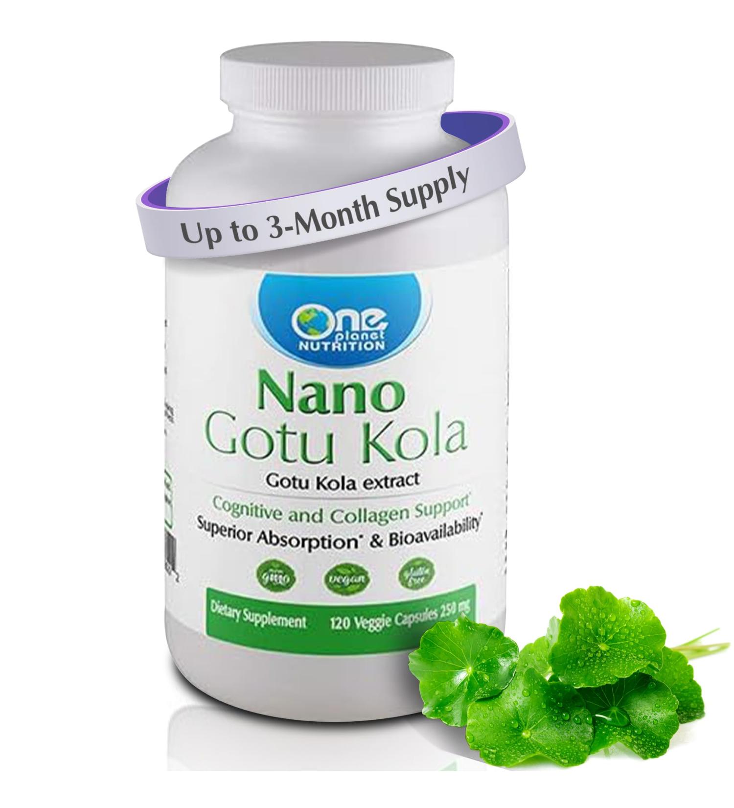One Planet Nutrition Nano Gotu Kola 250 mg Veggie Capsules (120 Servings) Gotu Kola Extract Nano for Enhanced Absorption Enhances Brain Function & Collagen Synthesis Non-GMO Vegan Gluten-Free - Buy Online on GoSupps.com