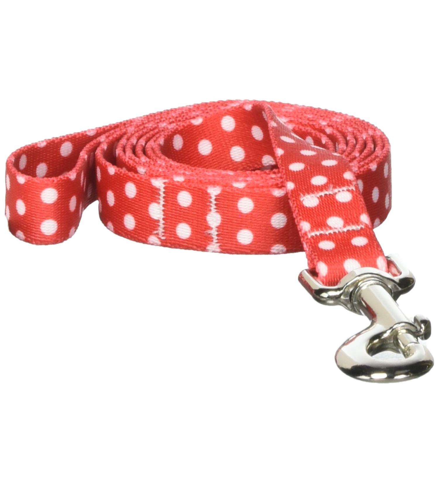 Yellow Dog Design Standard Lead, Black Polka Dot, 3/8" x 60" (5 ft.) Small/Medium - 3/4 Inch Wide and 5 feet (60 inches) long Red