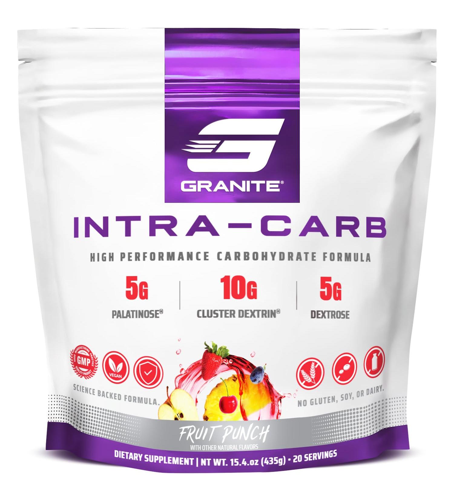 Granite Intra Carb Powder Fruit Punch Flavor High-Performance Carbohydrate Blend with Cluster Dextrin Palatinose & Dextrose Supports Energy and Training (20 Servings) - Buy Online on GoSupps.com