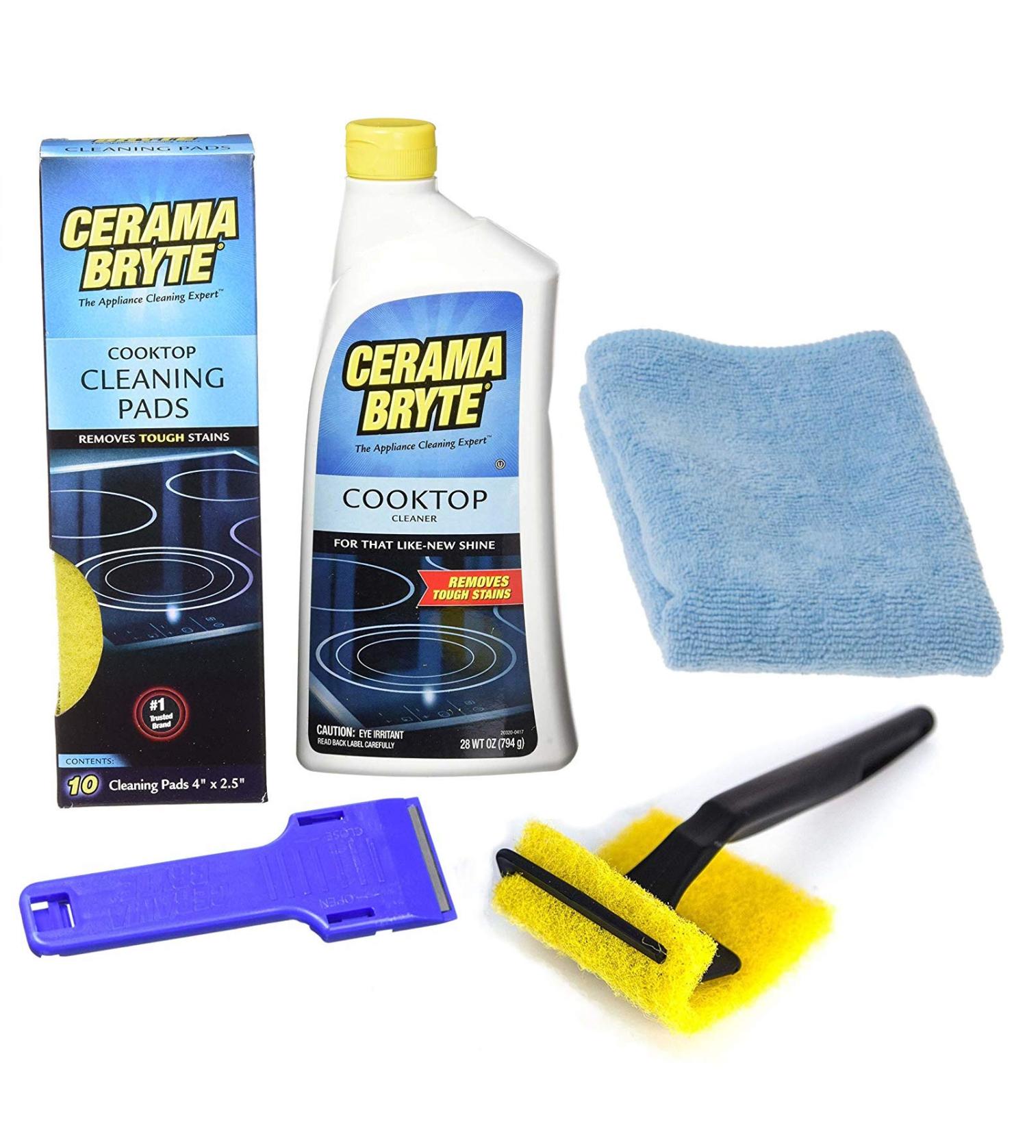 Cerama Bryte Complete Cooktop Cleaning Kit - 10 Cleaner Pads POW-R Grip Tool Scraper & Microfiber Cloth - 28 Fl Oz for Streak-Free Shine | International Shipping Available - Buy Online on GoSupps.com