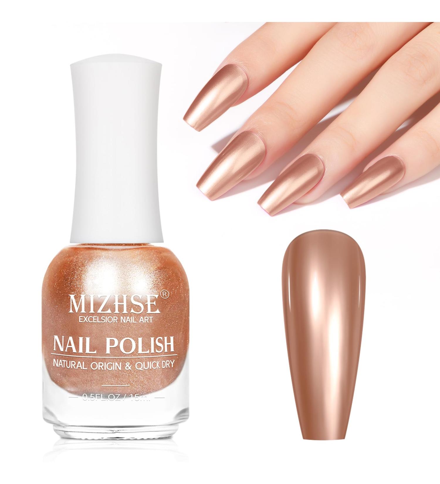 MIZHSE Chrome Nail Polish - Long-Lasting Rose Gold Mirror Effect Quick-Dry Reflective Nail Color for Stunning Nail Art - 0.53oz Premium Quality - Buy Online on GoSupps.com