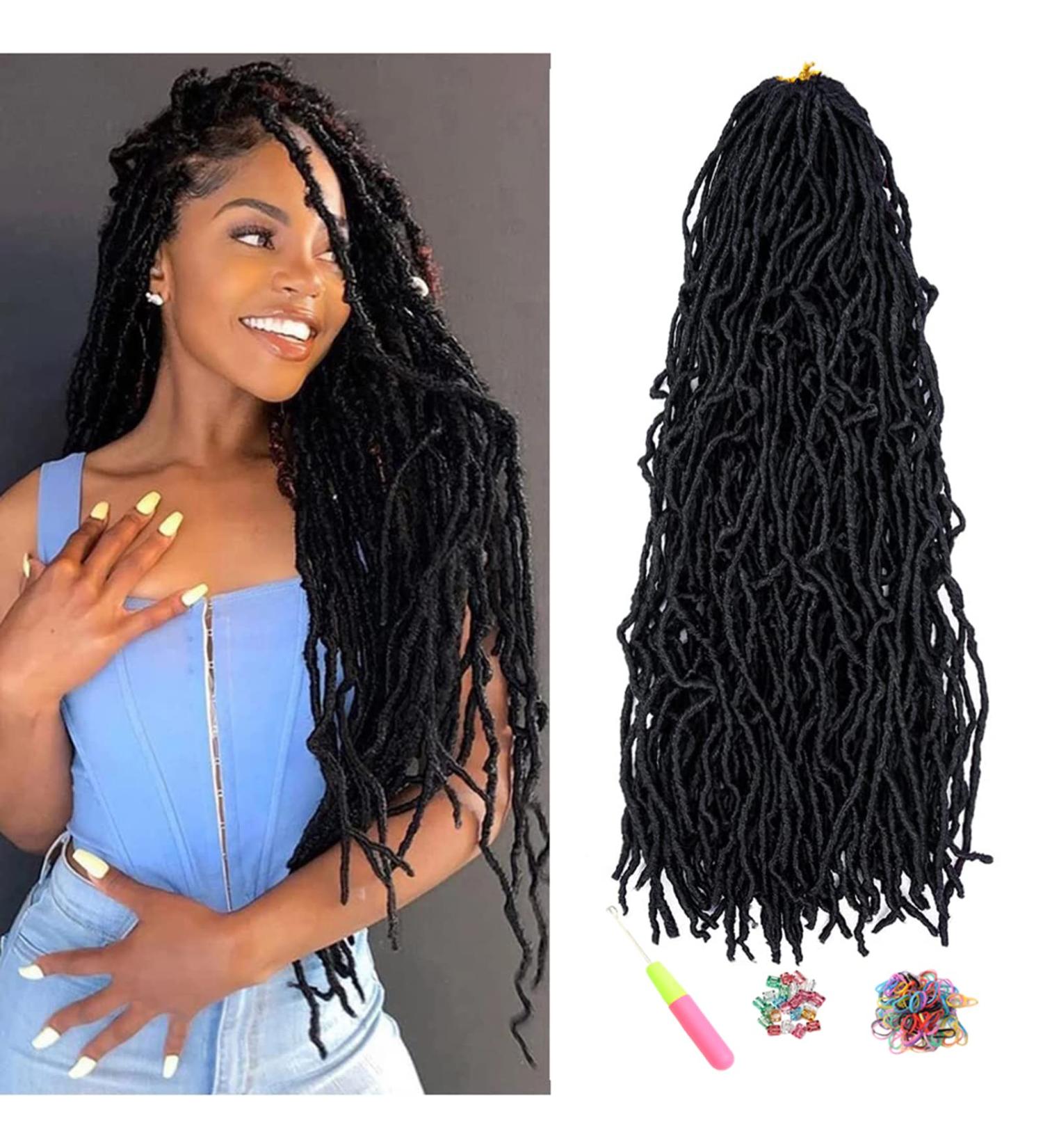 Showjarlly 7 Packs New Faux Locs Crochet Hair - Pre Looped Soft Locs Braiding Hair for Black Women - 1B# 18 Inches - Buy Online on GoSupps.com
