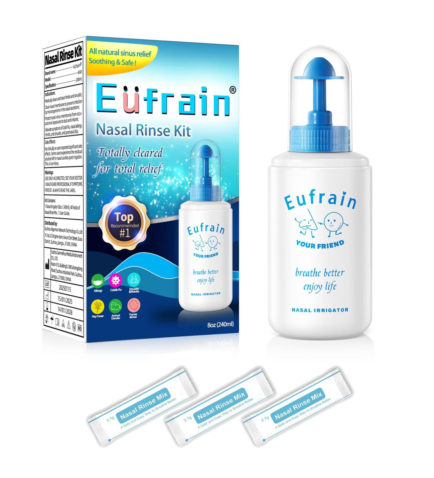 Neti Pot Sinus Rinse Nasal Wash Irrigation System Sinus Rinse Bottle for Adult & Kid with 40 Saline Packets Relieves Nasal Congestion and Irritation from Cold Flu Allergies Without drying rack - Buy Online on GoSupps.com