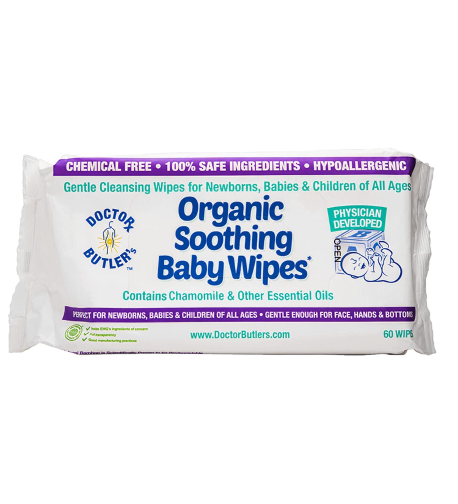 Doctor Butler's Organic Baby Wipes - Hypoallergenic & Fragrance-Free with Chamomile - 60 Count - Buy Online on GoSupps.com