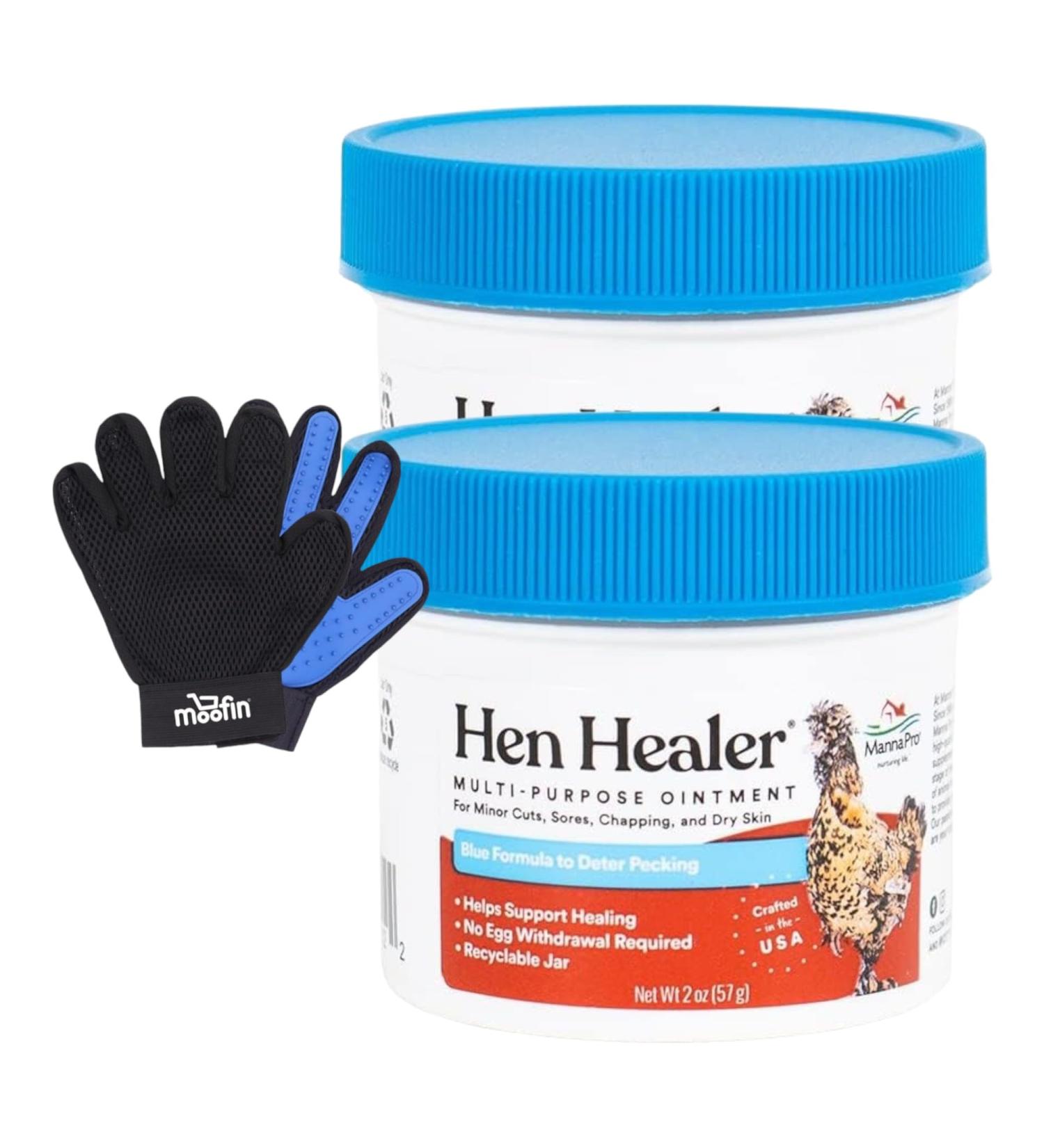 Hen Healer Poultry Supplement - All-Natural Vitamins for Immune Health & Feather Growth | Includes Pet Hair Removing Glove & Healing Ointment | Bundle Pack of 2 - Buy Online on GoSupps.com