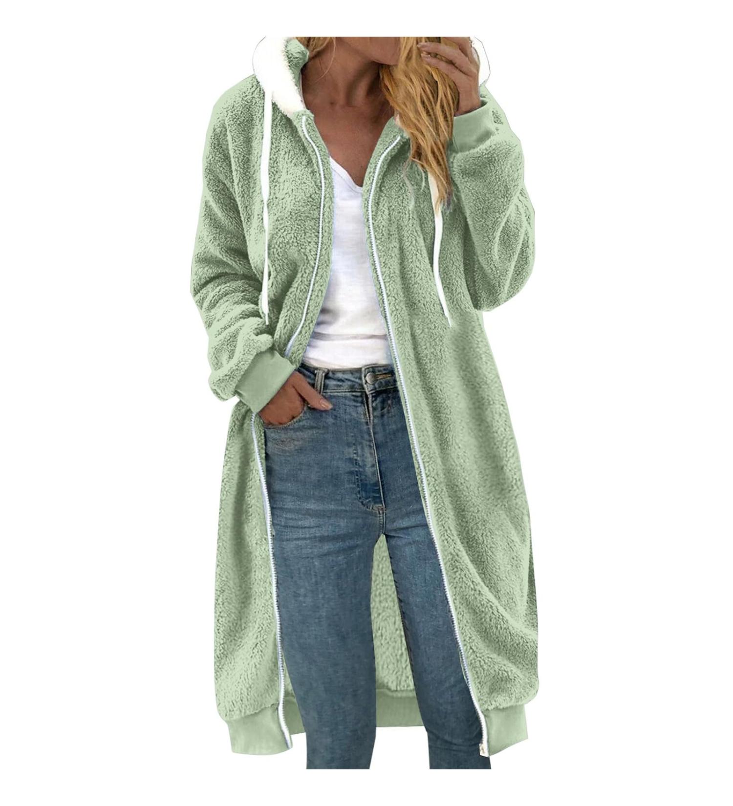 Hanxiulin Mint Green Fleece Jacket for Women | Plush Oversized Cozy Hoodie | Elegant Warm Art Fur Coat - Buy Online on GoSupps.com