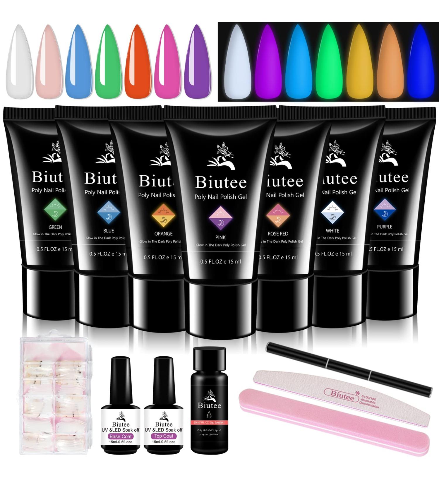 Glow in the Dark Nail Extension Gel Kit - 7 Luminous Colors for Professional Manicures and Christmas Gifts - All-in-One Poly Extension Gel Set for Starter Nail Technicians - Buy Online on GoSupps.com