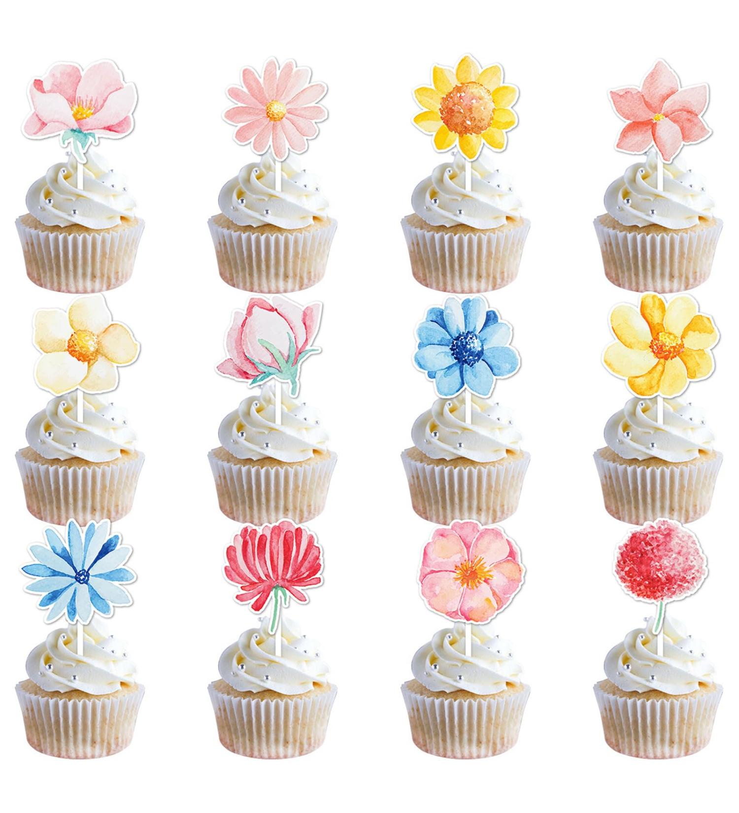 Flower Cupcake Toppers Daisy Cupcake Toppers Sunflower Cake Picks for Flower Themed Party Decorations Supplies 36 Pieces - Buy Online on GoSupps.com