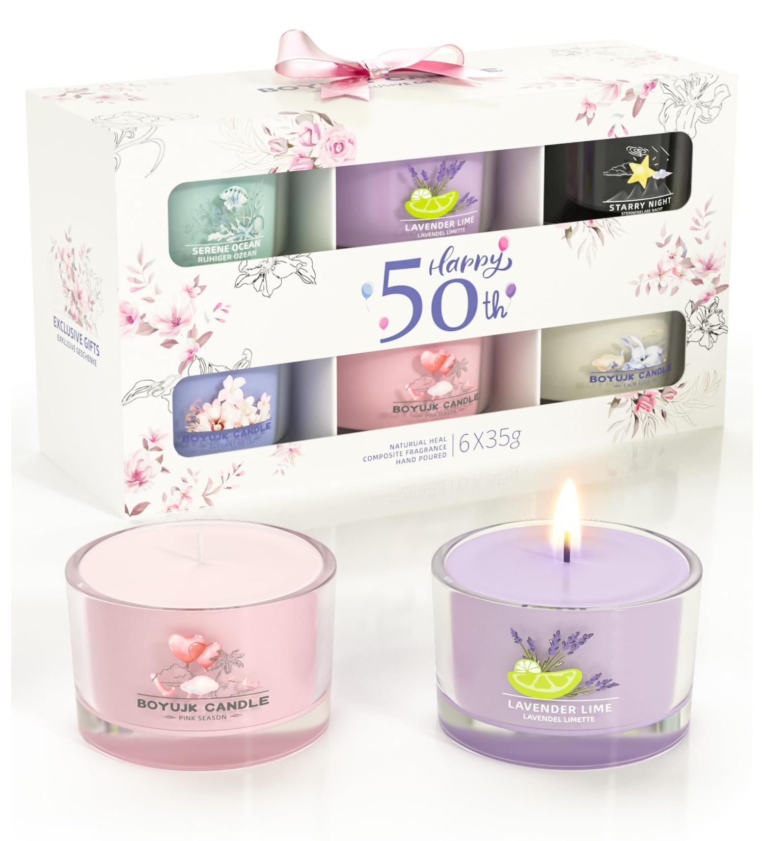 50th Birthday Gifts for Women: Scented Candle Set for Anxiety Relief | 6 Votive Candles for Relaxation (Elegant Gifts) - Buy Online on GoSupps.com